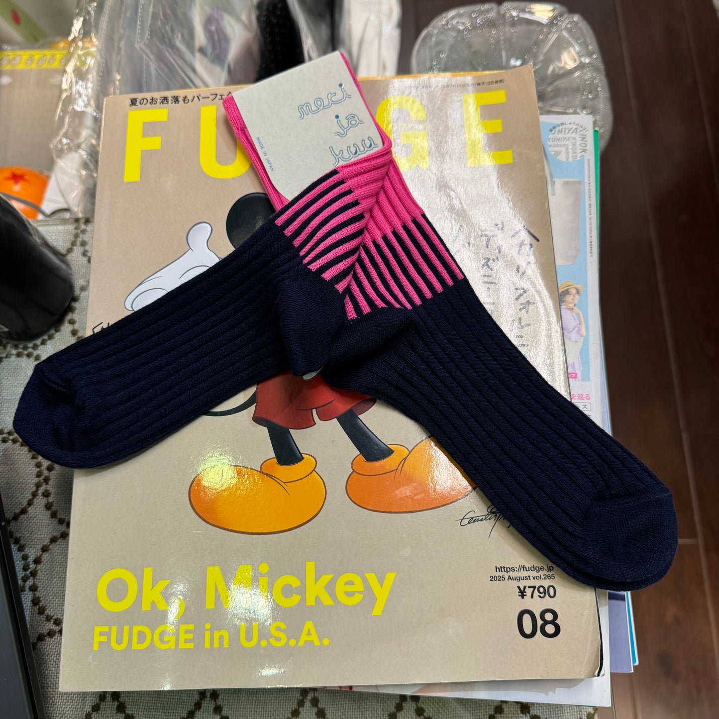 Meri Ja Kuu Pink X Navy Socks, made in Japan
