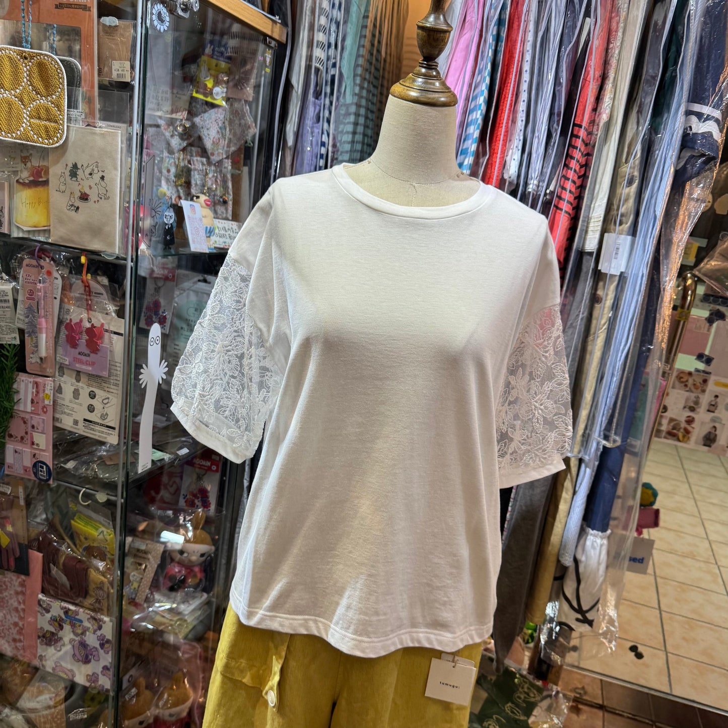 Lueuf Lace Sleeves White Top, made in Japan