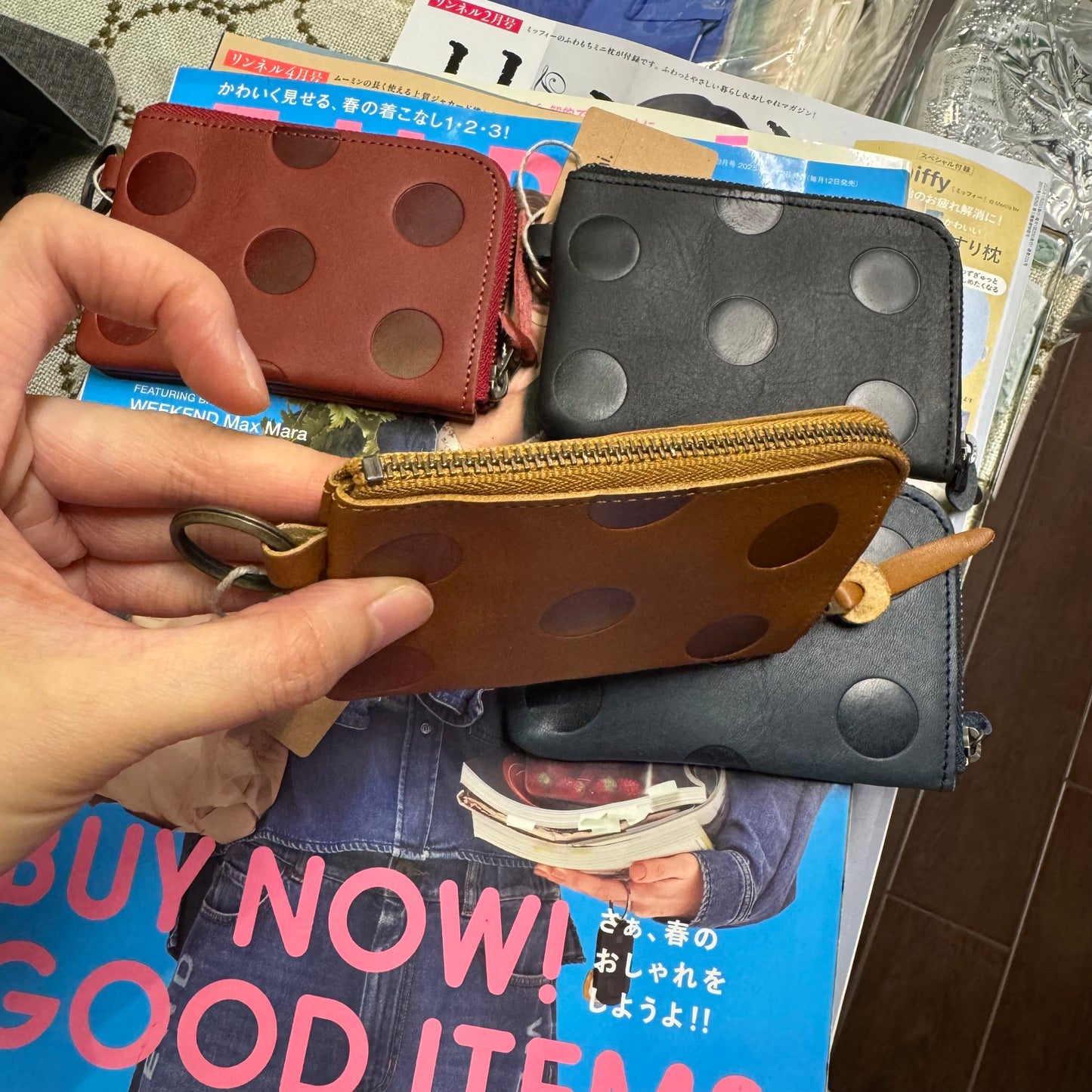 Kanmi Polka Leather Pouch, 4 Colors, made in Japan