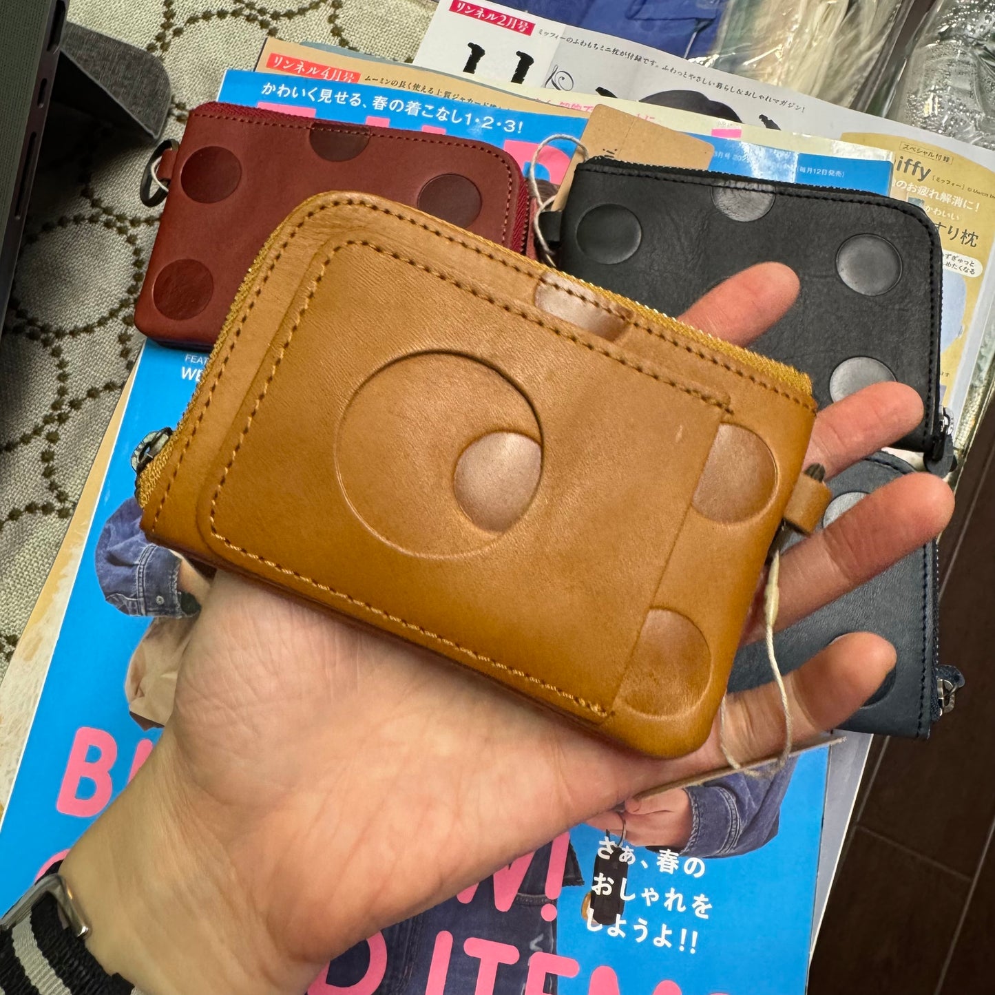 Kanmi Polka Leather Pouch, 4 Colors, made in Japan