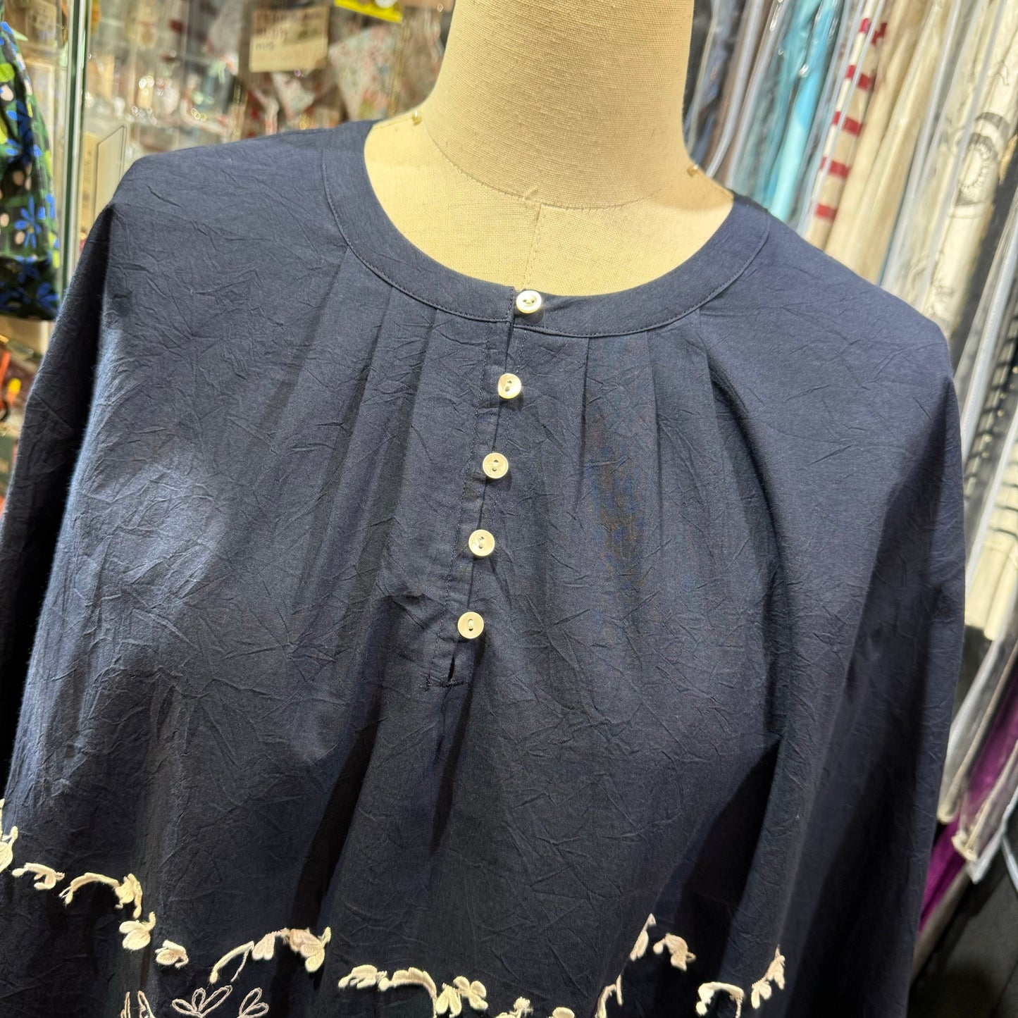 EXTRA20- Haupia Navy Embroidery Top, made in Japan