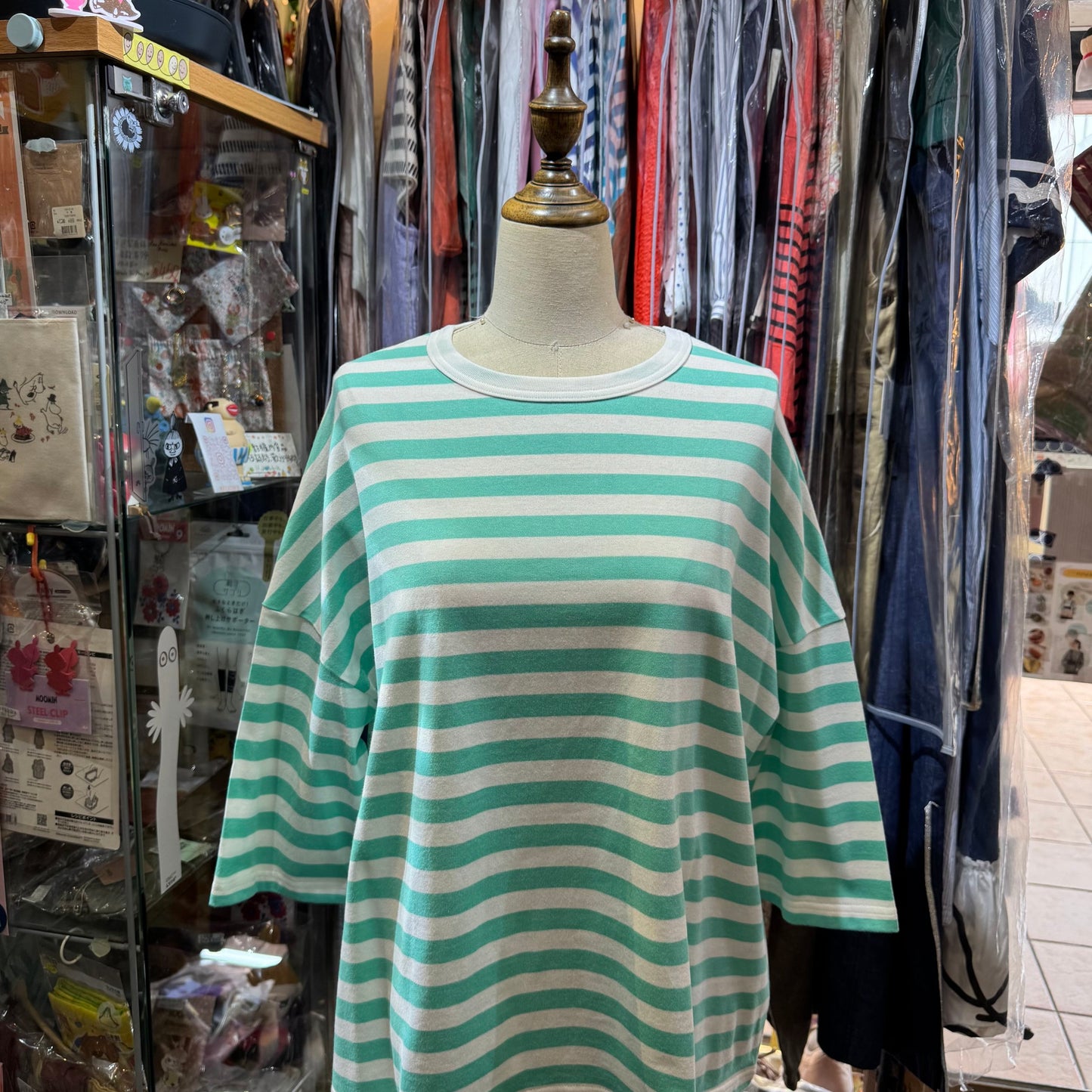 Sale- Diaries Mint Striped T-shirt, made in Japan