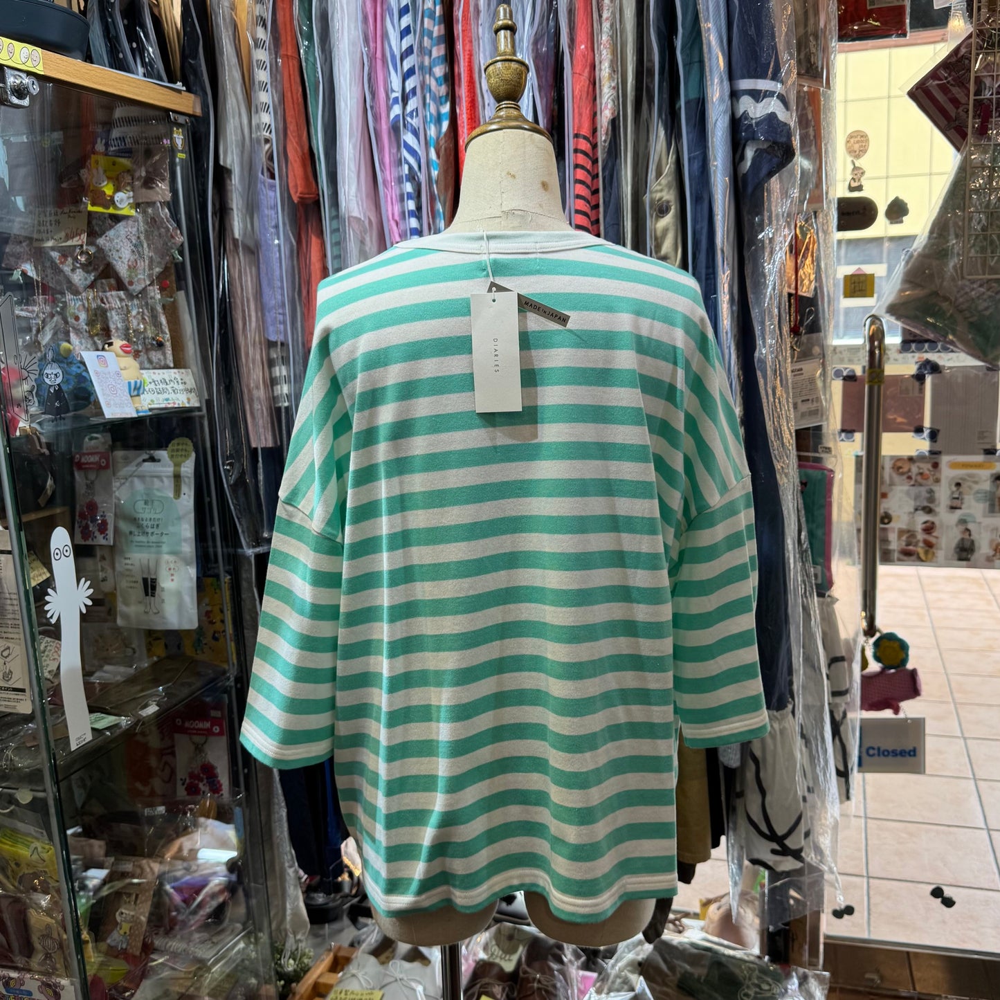Sale- Diaries Mint Striped T-shirt, made in Japan