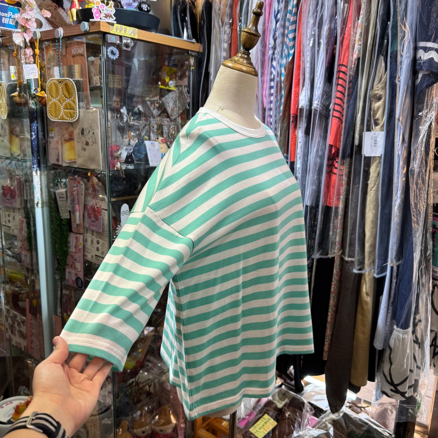 Sale- Diaries Mint Striped T-shirt, made in Japan