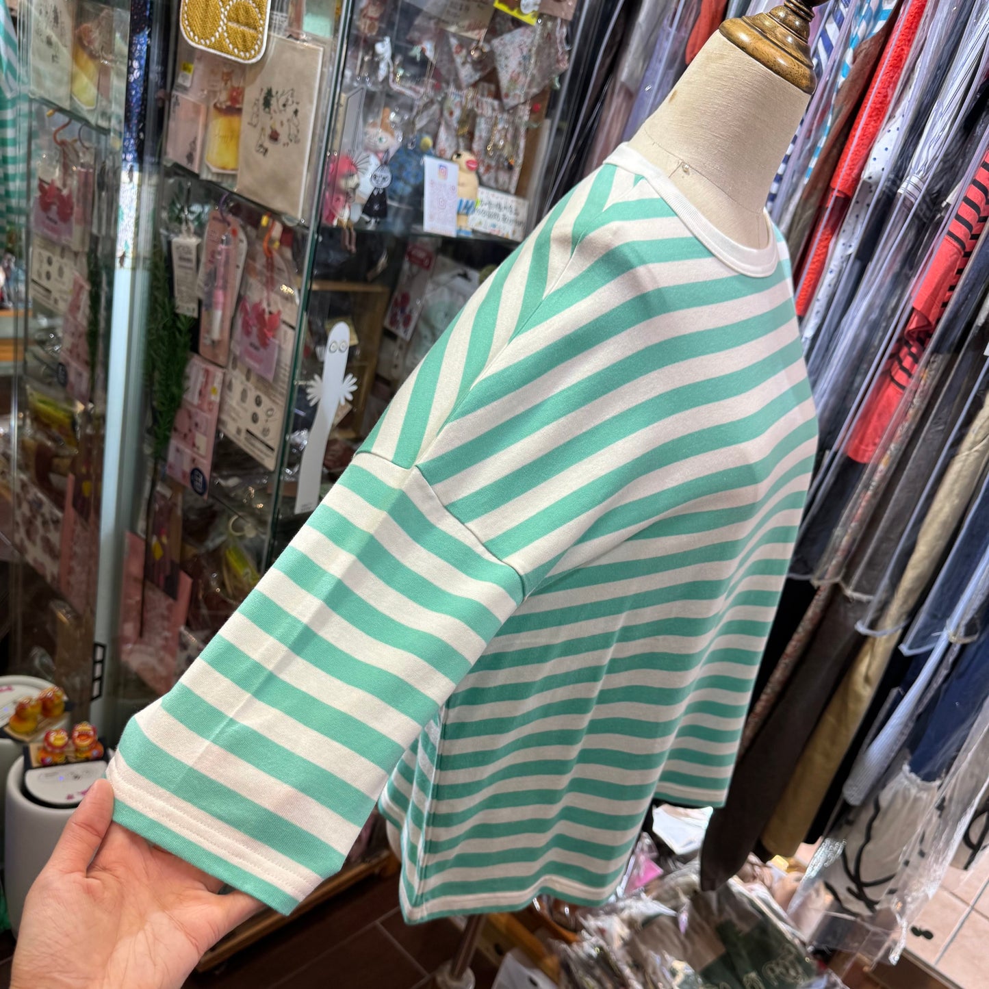 Sale- Diaries Mint Striped T-shirt, made in Japan