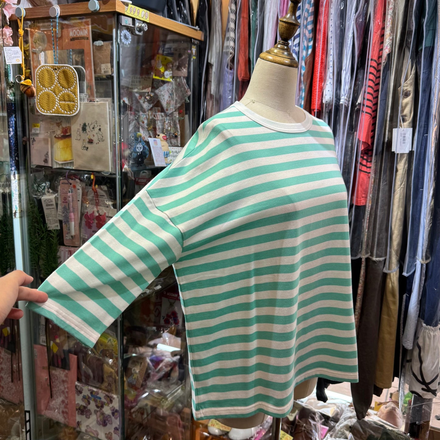 Sale- Diaries Mint Striped T-shirt, made in Japan
