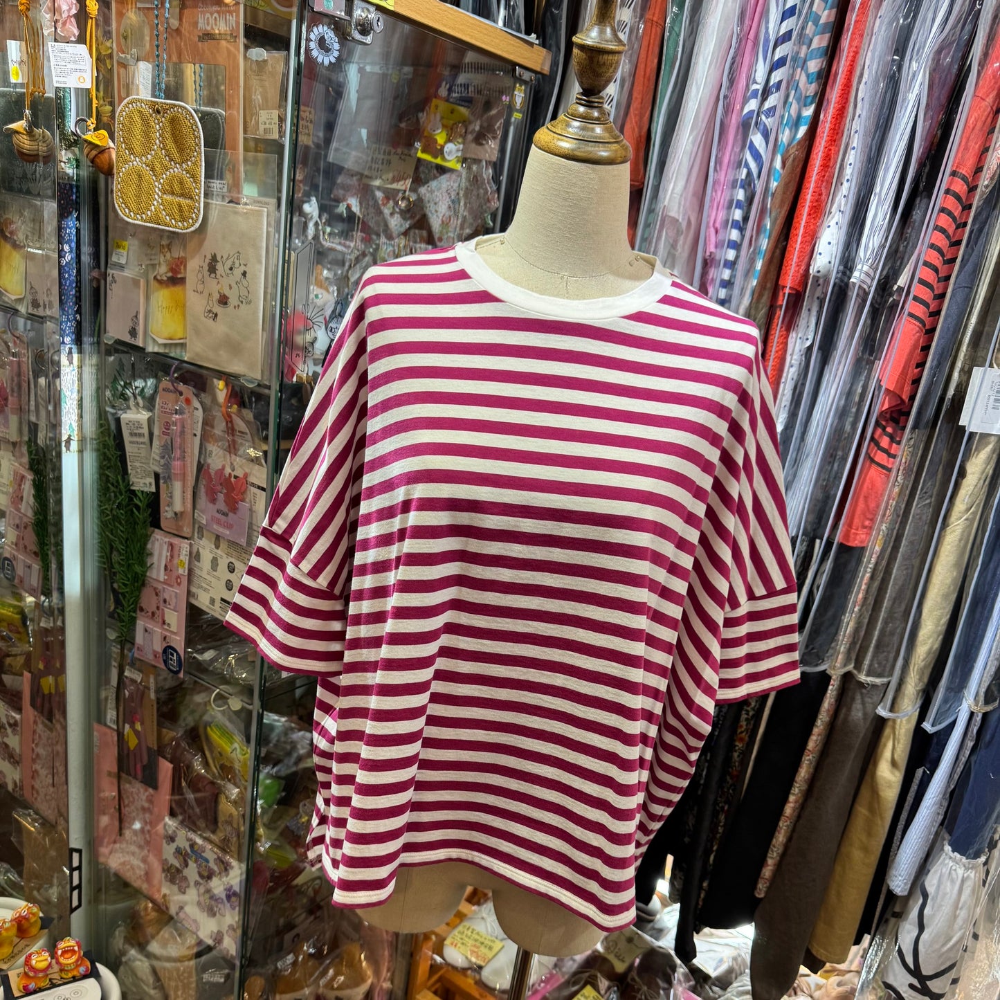 Nouvelles du Paradis Plum Striped Top, made in Japan