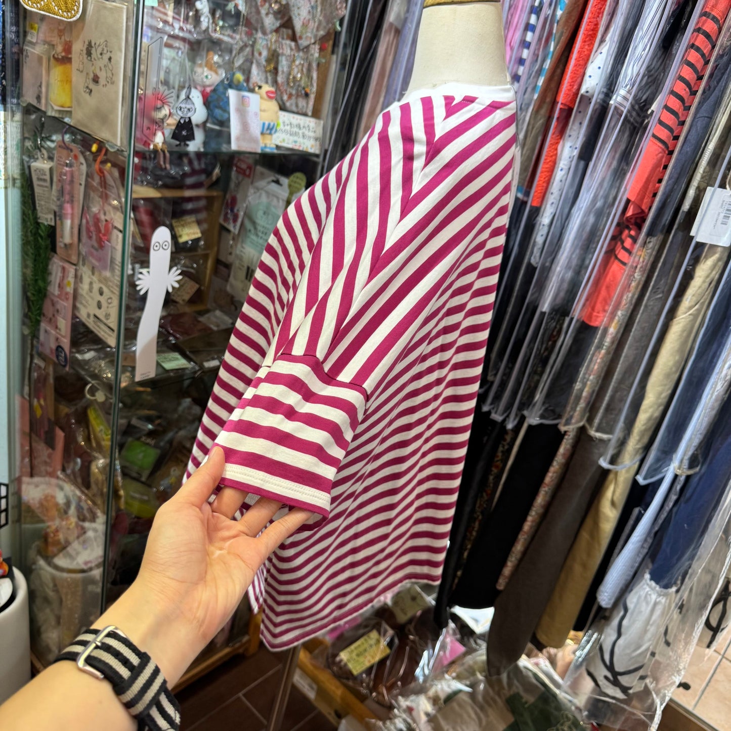 Nouvelles du Paradis Plum Striped Top, made in Japan