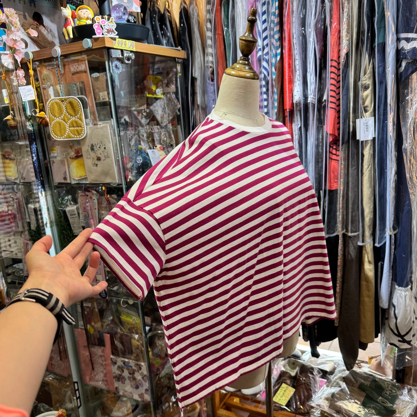 Nouvelles du Paradis Plum Striped Top, made in Japan