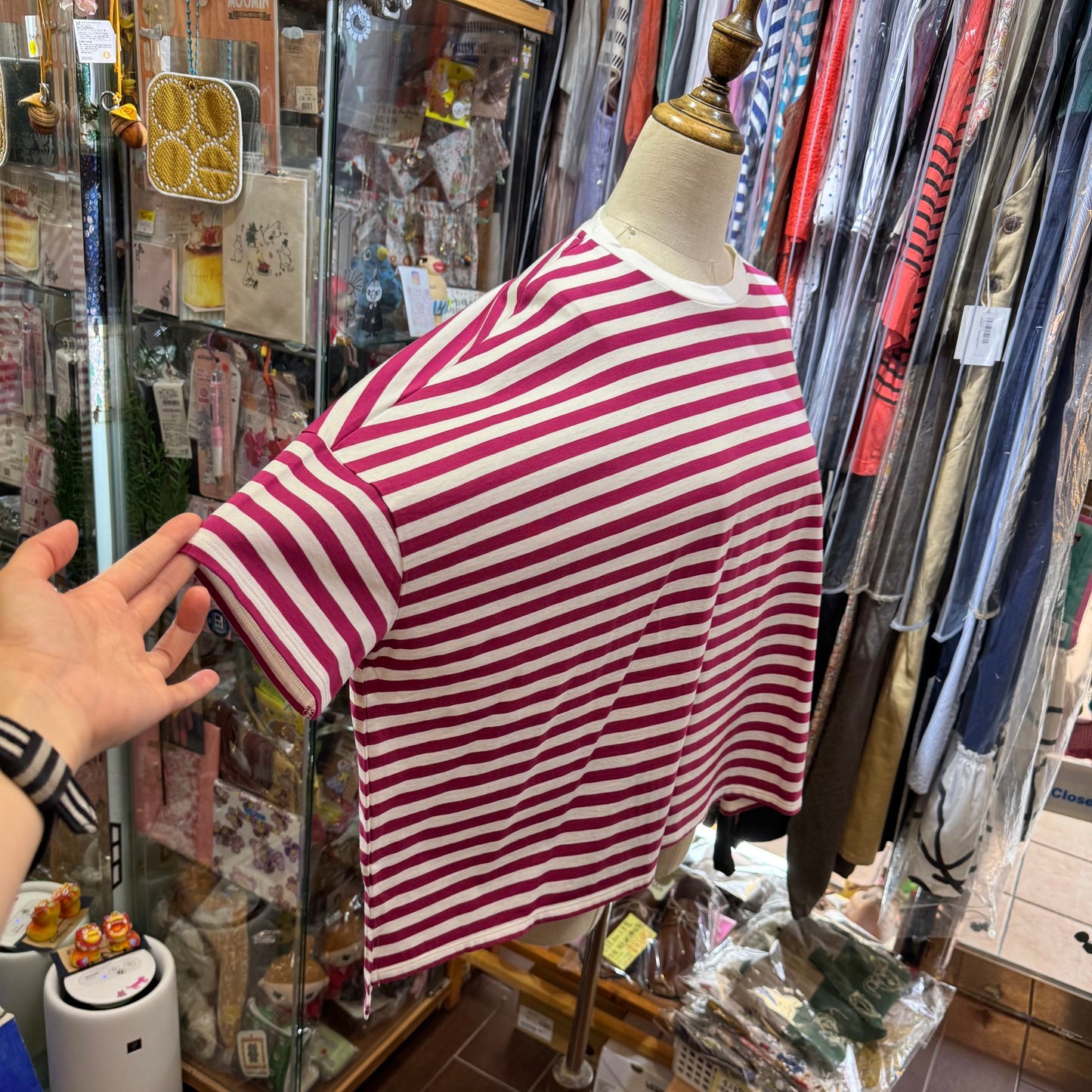 Nouvelles du Paradis Plum Striped Top, made in Japan