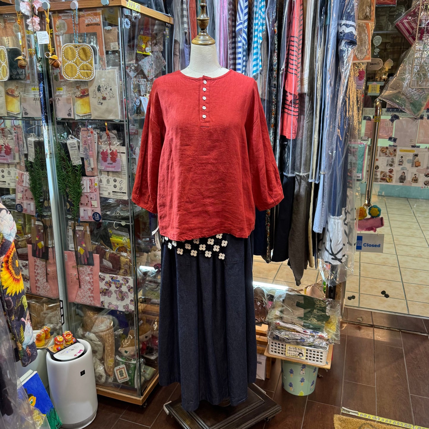 Ina Red Linen 2Way Top, made in Japan