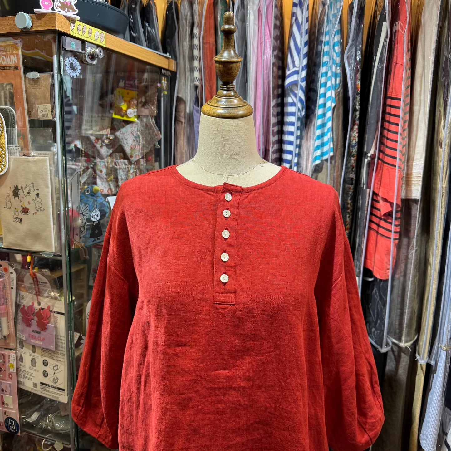 Ina Red Linen 2Way Top, made in Japan
