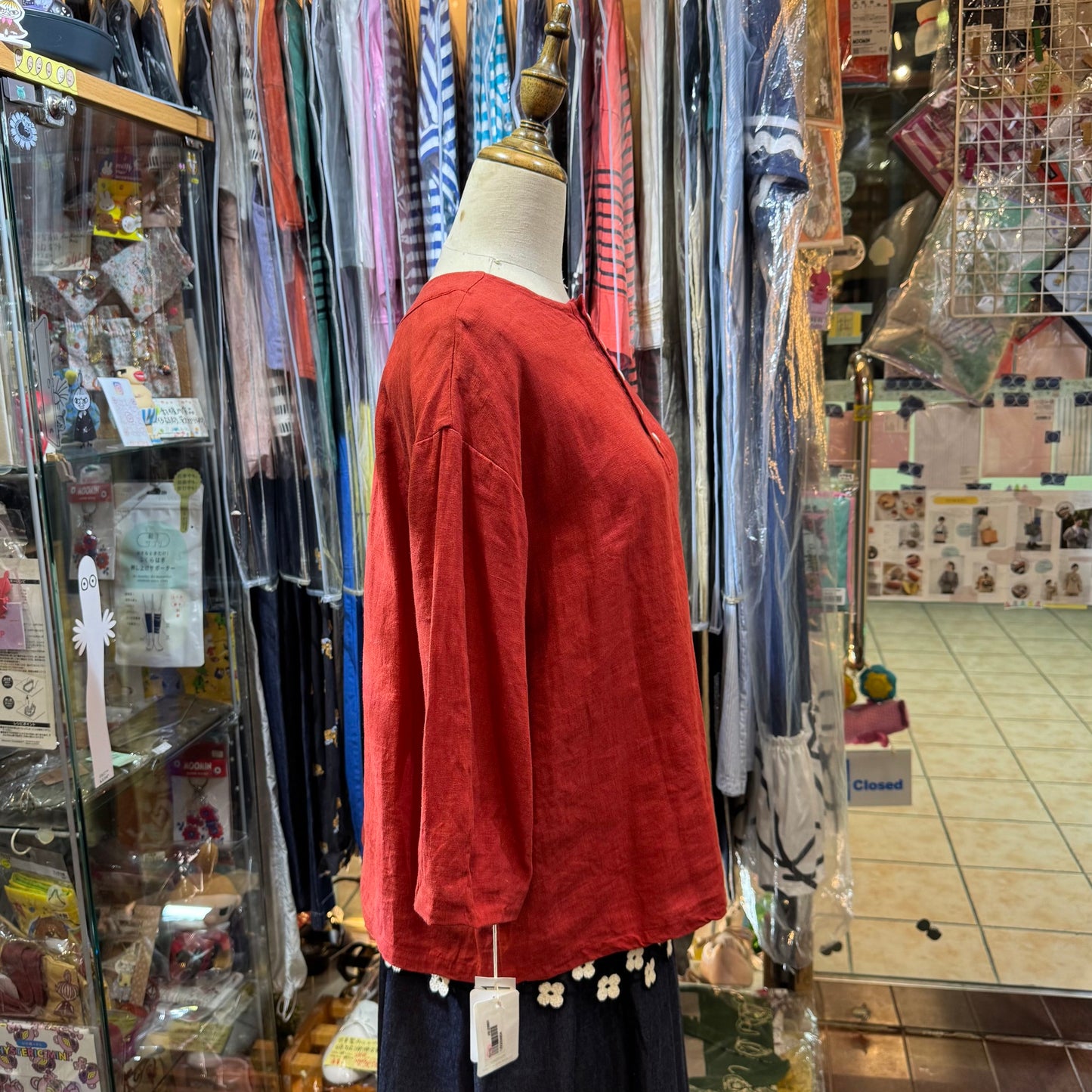 Ina Red Linen 2Way Top, made in Japan