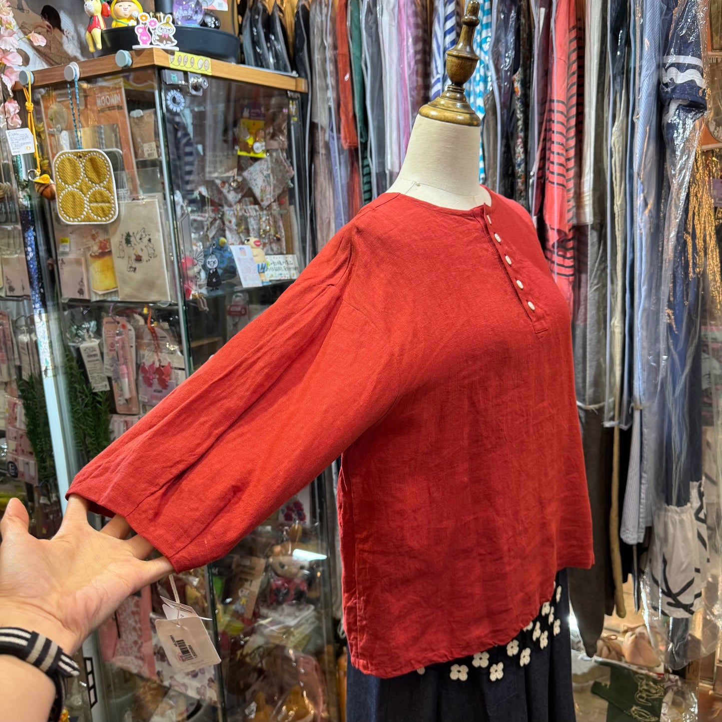 Ina Red Linen 2Way Top, made in Japan