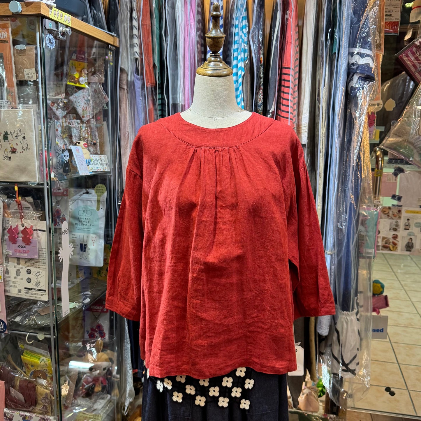 Ina Red Linen 2Way Top, made in Japan
