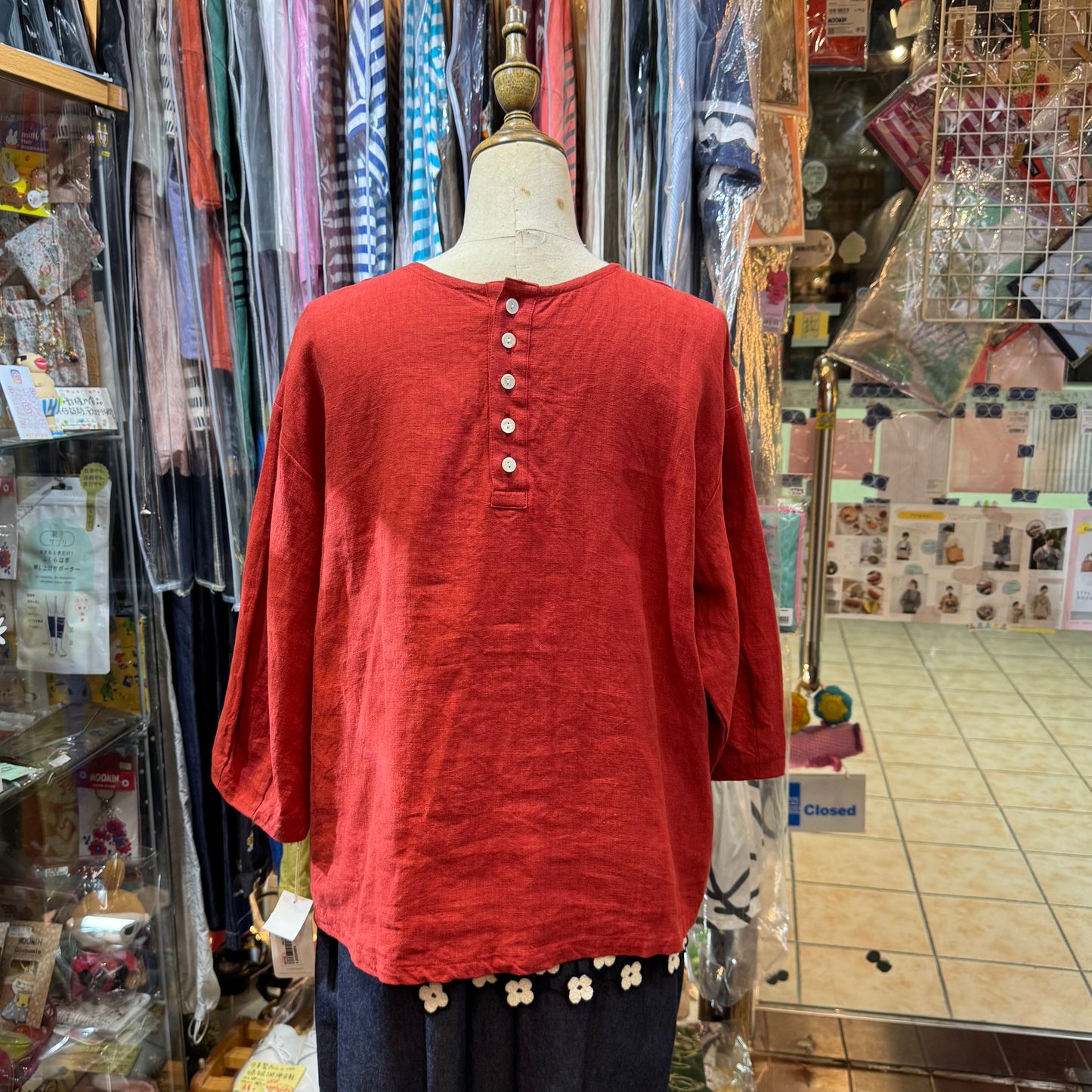 Ina Red Linen 2Way Top, made in Japan