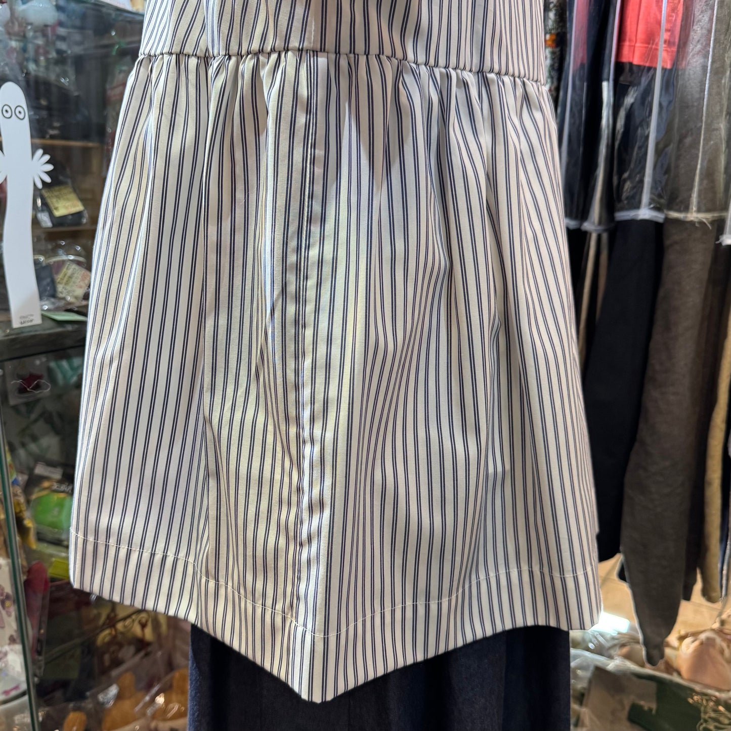 Drowse and yet... Ribbon Collar Striped White Top, made in Japan