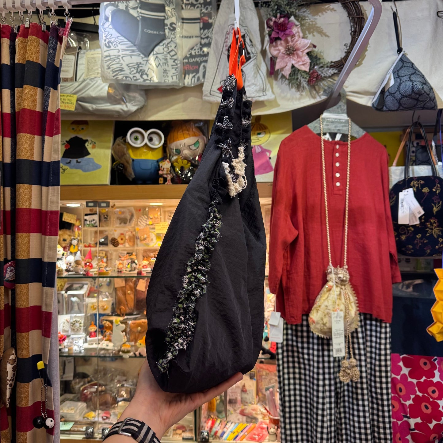Rehersall Black Frill Nylon Bag, made in Japan