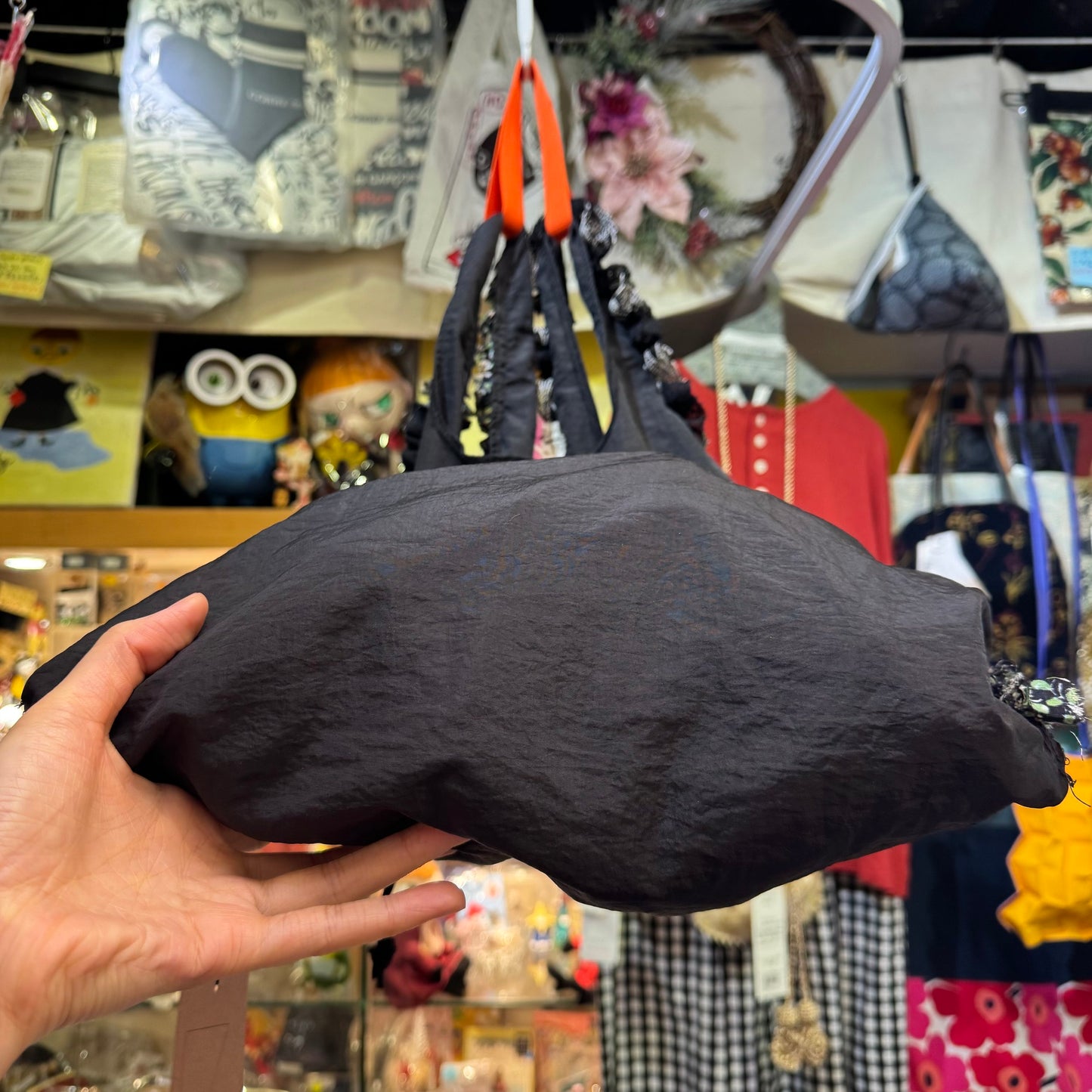Rehersall Black Frill Nylon Bag, made in Japan