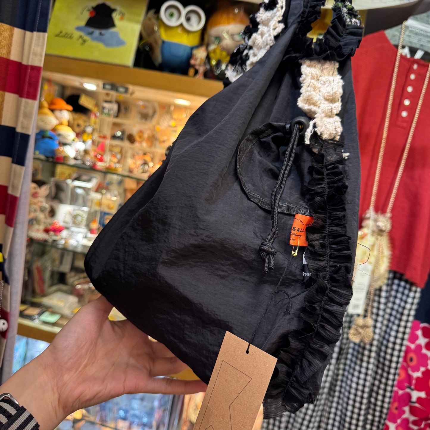 Rehersall Black Frill Nylon Bag, made in Japan