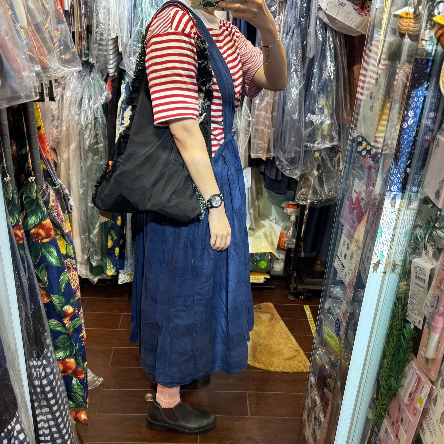 Rehersall Black Frill Nylon Bag, made in Japan