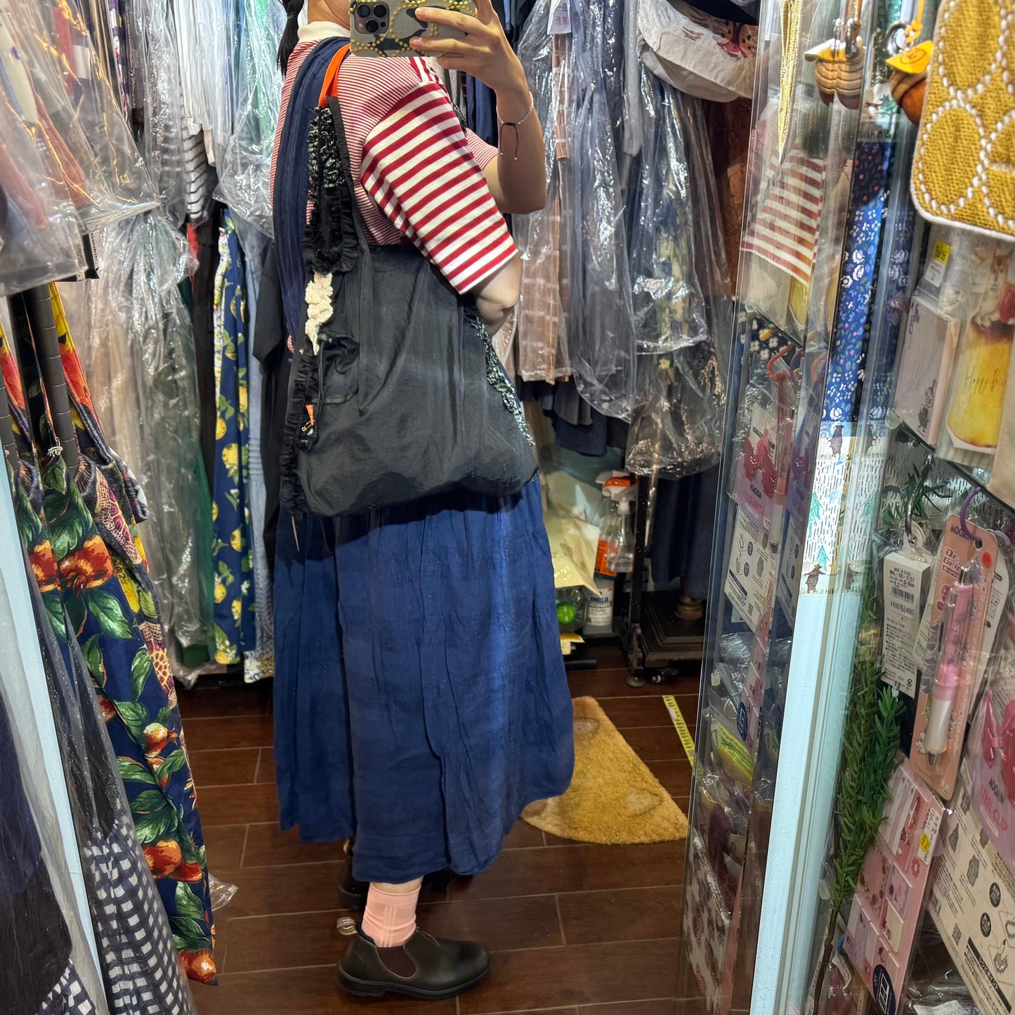 Rehersall Black Frill Nylon Bag, made in Japan