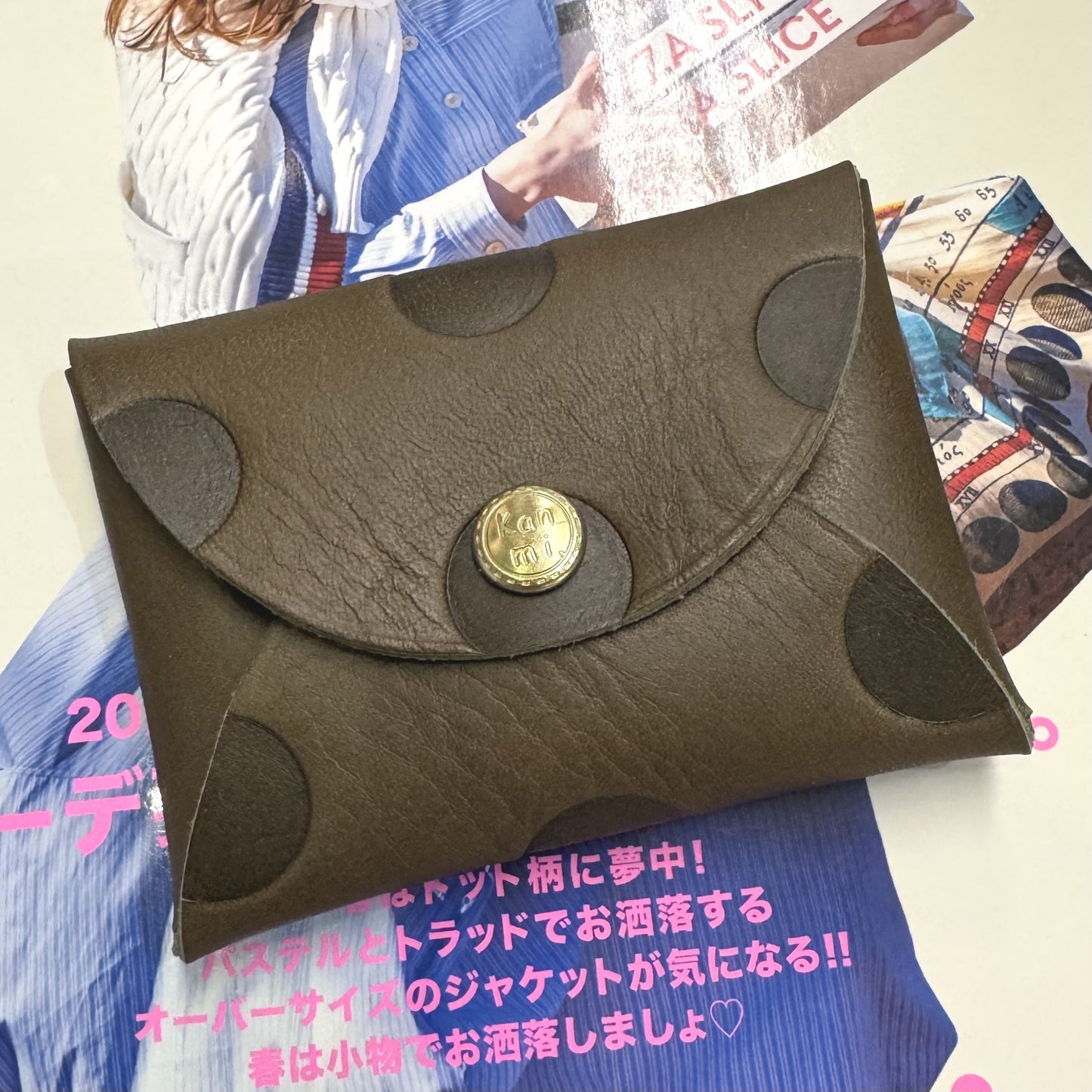 Kanmi Polka Leather Card Holder, 2 Colors, made in Japan