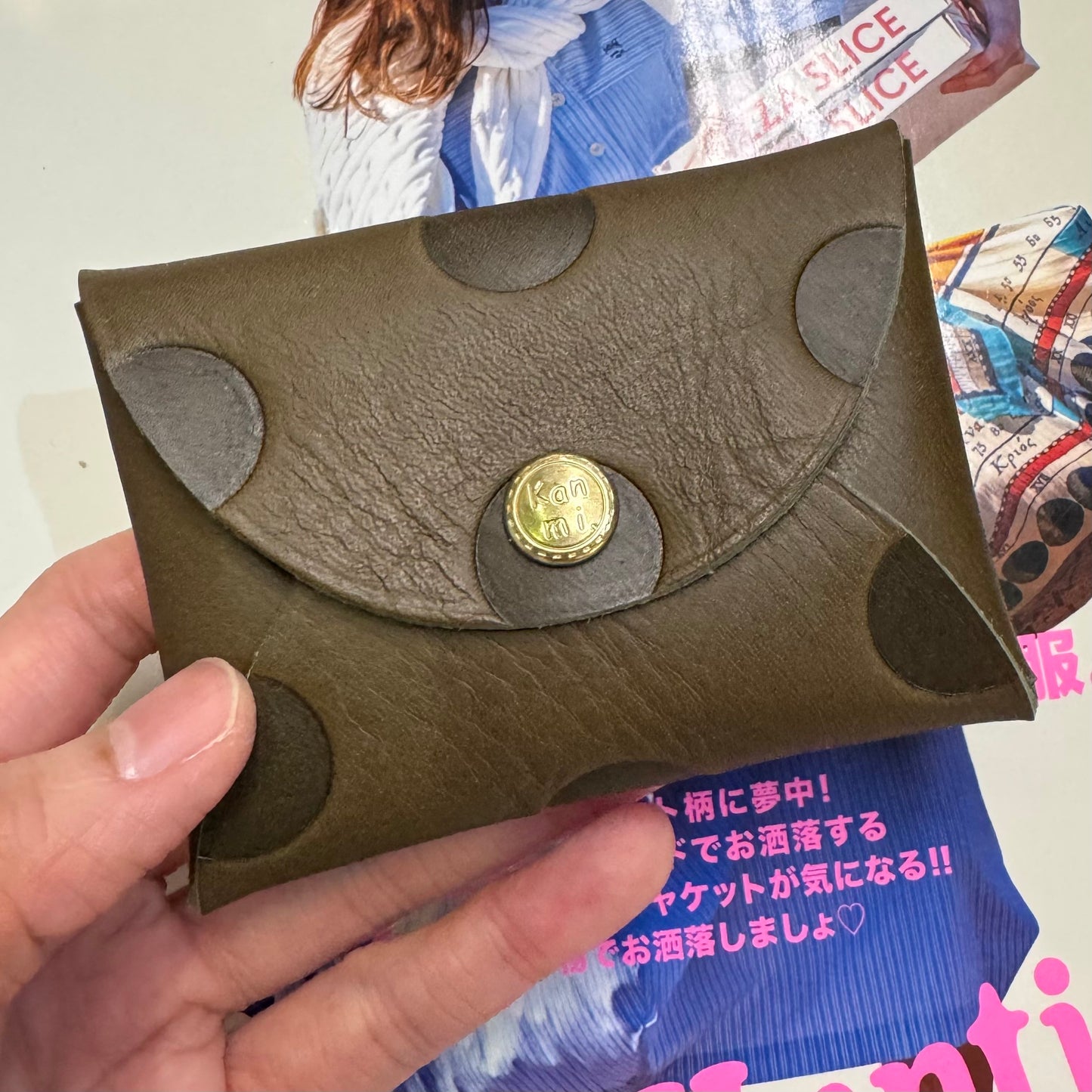 Kanmi Polka Leather Card Holder, 2 Colors, made in Japan