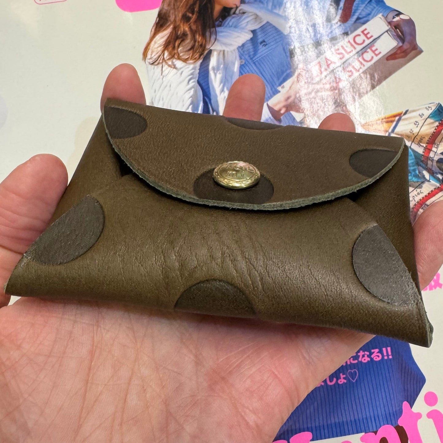 Kanmi Polka Leather Card Holder, 2 Colors, made in Japan