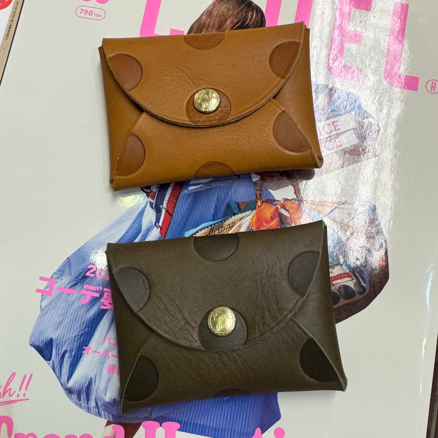 Kanmi Polka Leather Card Holder, 2 Colors, made in Japan