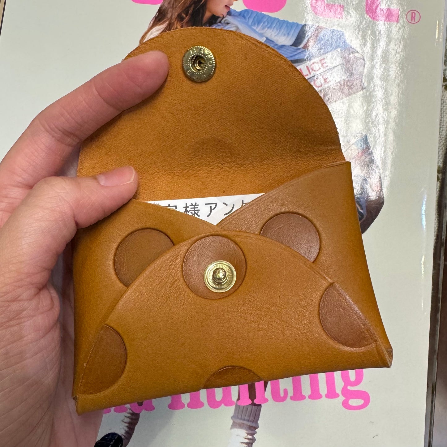 Kanmi Polka Leather Card Holder, 2 Colors, made in Japan