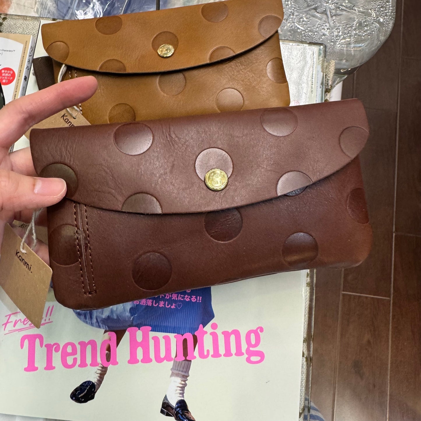 Kanmi Polka Leather Long Wallet, 3 Colors, made in Japan
