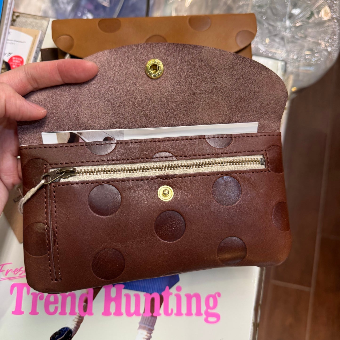 Kanmi Polka Leather Long Wallet, 3 Colors, made in Japan