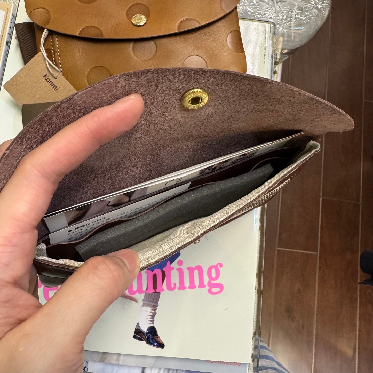 Kanmi Polka Leather Long Wallet, 3 Colors, made in Japan