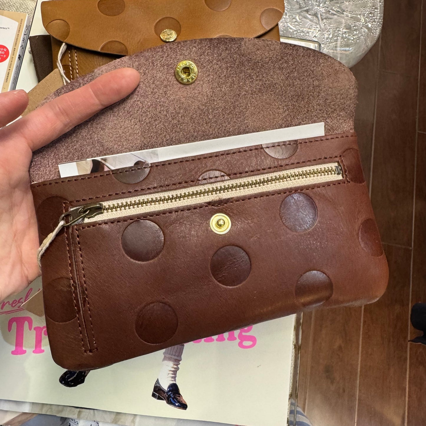 Kanmi Polka Leather Long Wallet, 3 Colors, made in Japan