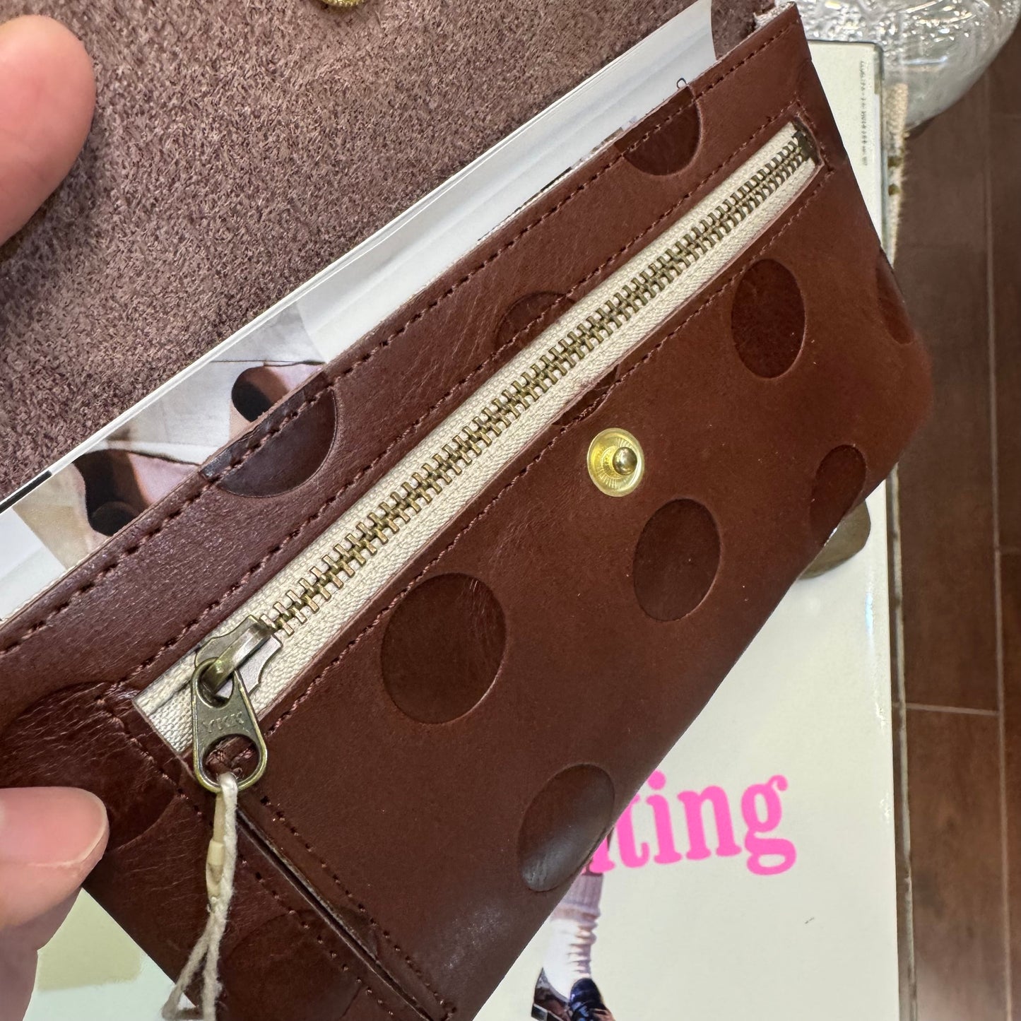 Kanmi Polka Leather Long Wallet, 3 Colors, made in Japan