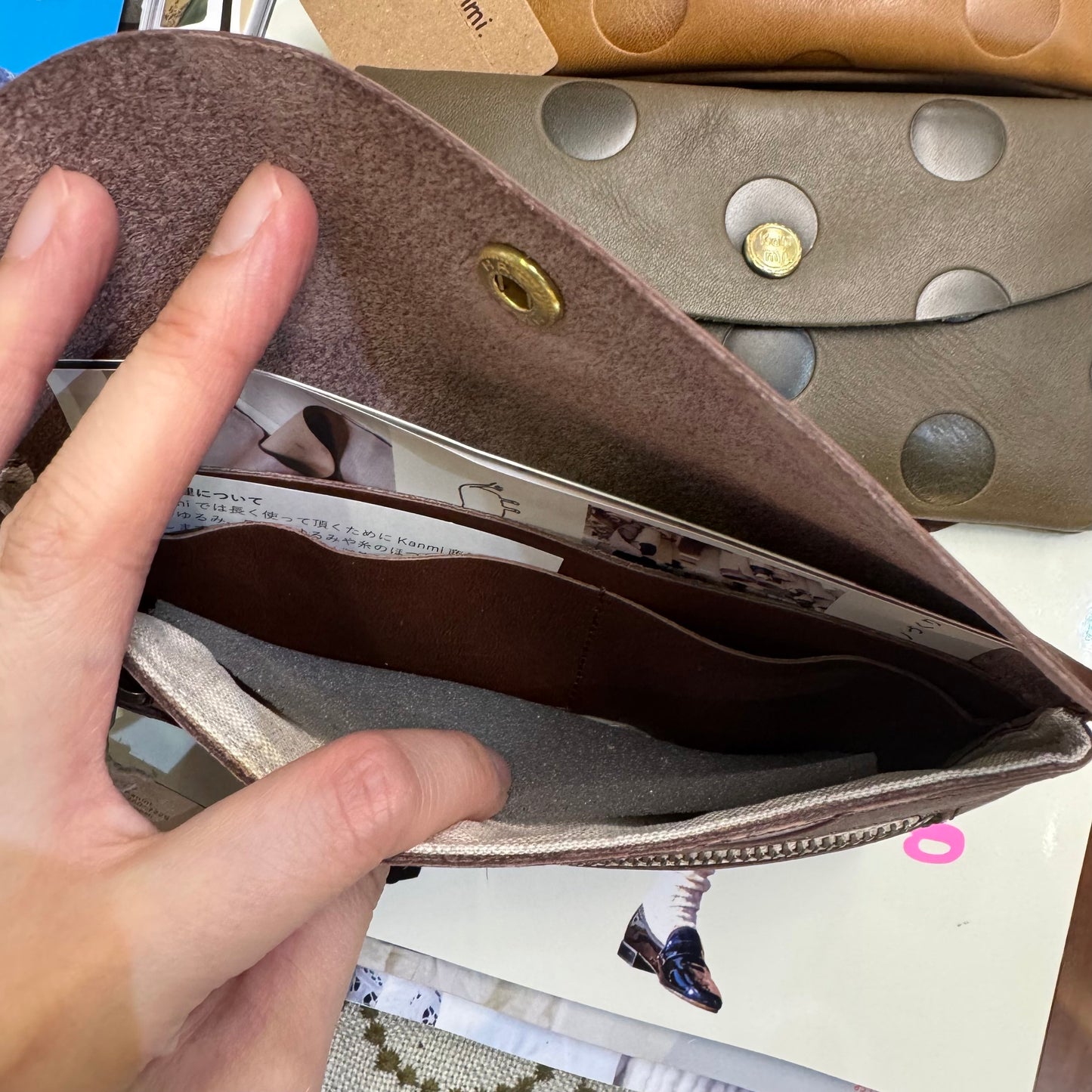Kanmi Polka Leather Long Wallet, 3 Colors, made in Japan