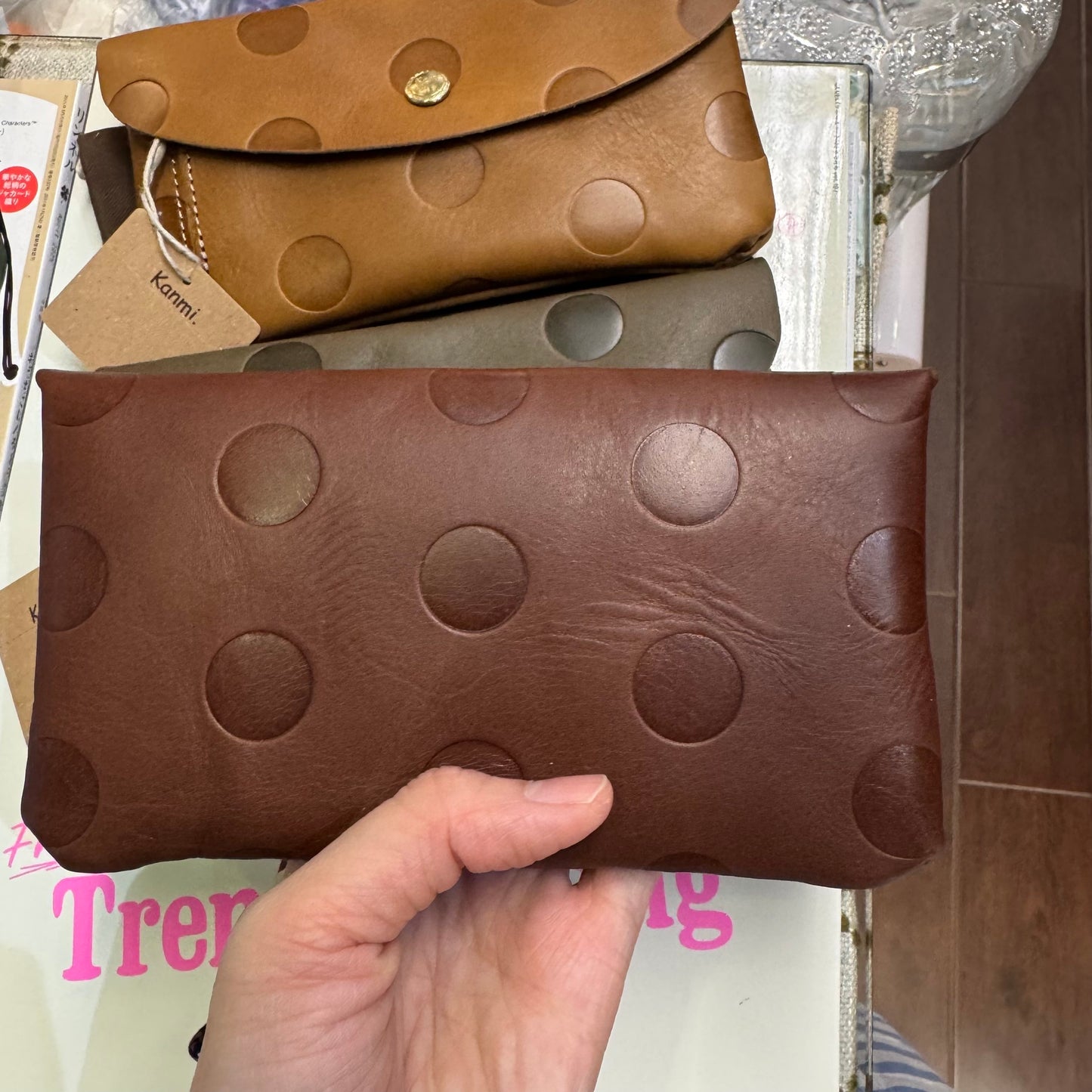 Kanmi Polka Leather Long Wallet, 3 Colors, made in Japan