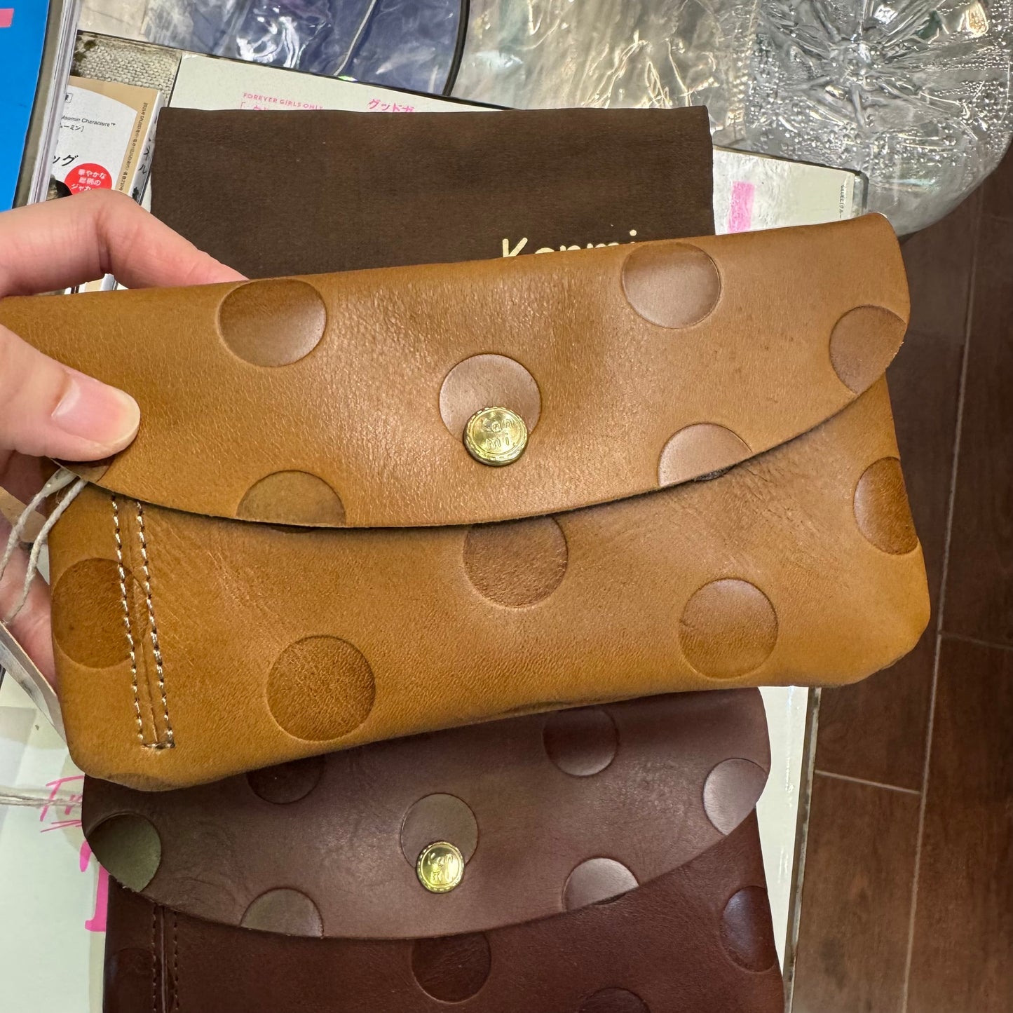 Kanmi Polka Leather Long Wallet, 3 Colors, made in Japan