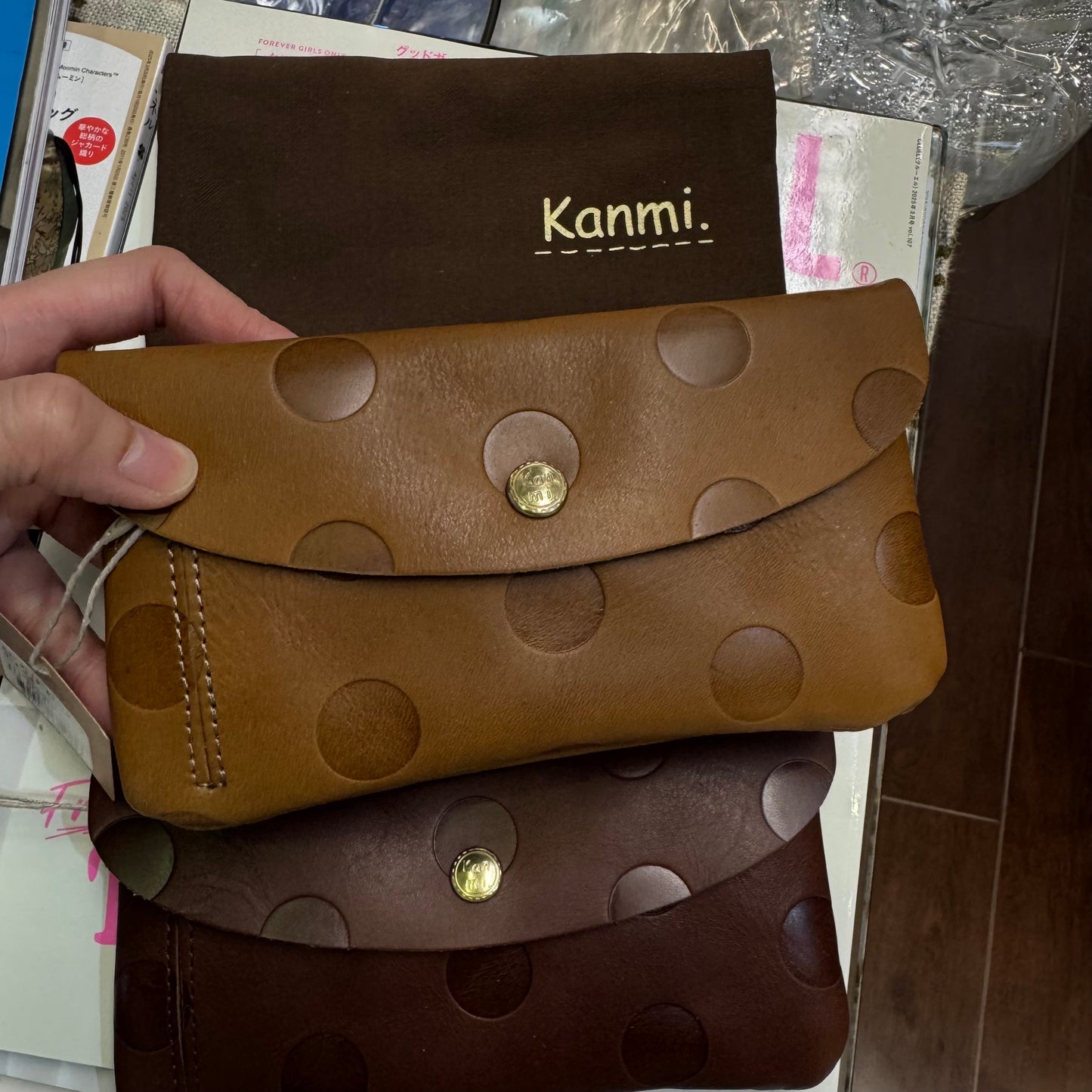 Kanmi Polka Leather Long Wallet, 3 Colors, made in Japan