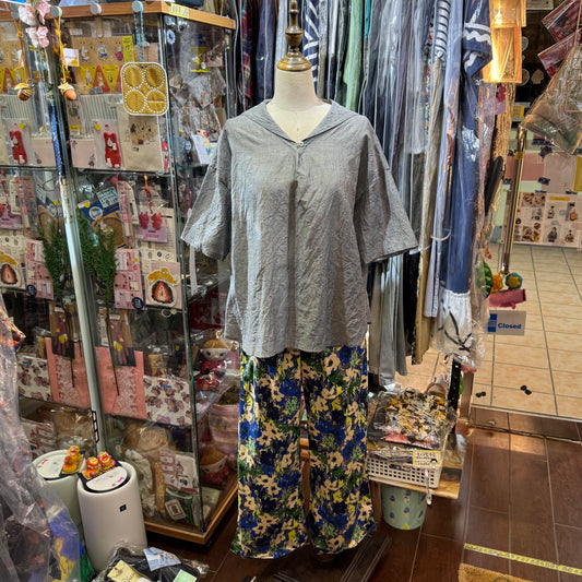 促销- Nachukara灰色亚麻上衣,日本制造