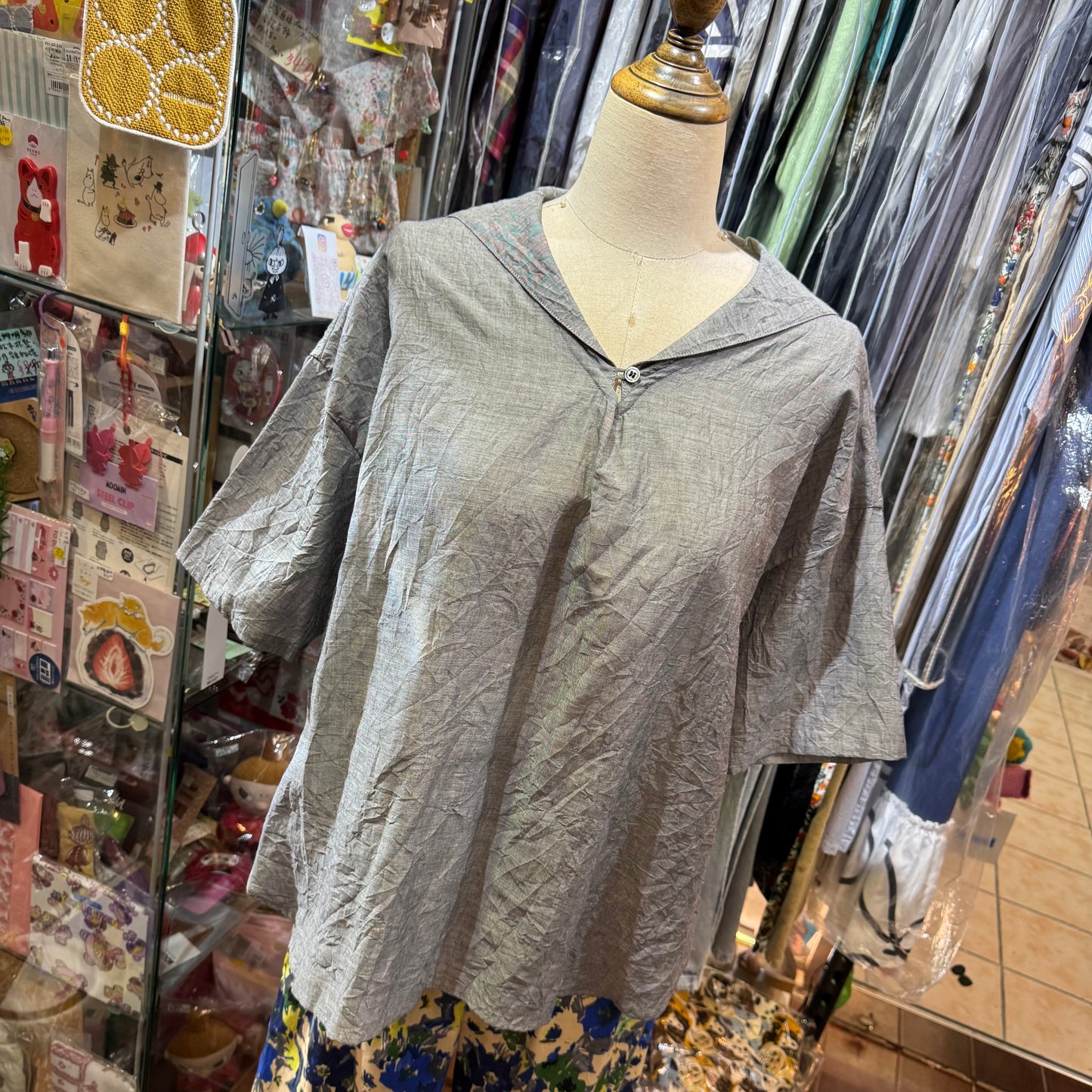 Nachukara Grey Linen Top, made in Japan