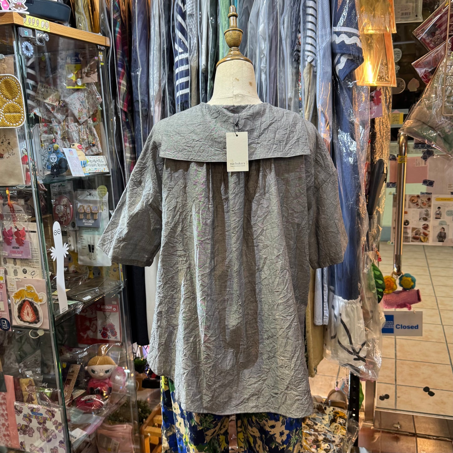 Nachukara Grey Linen Top, made in Japan