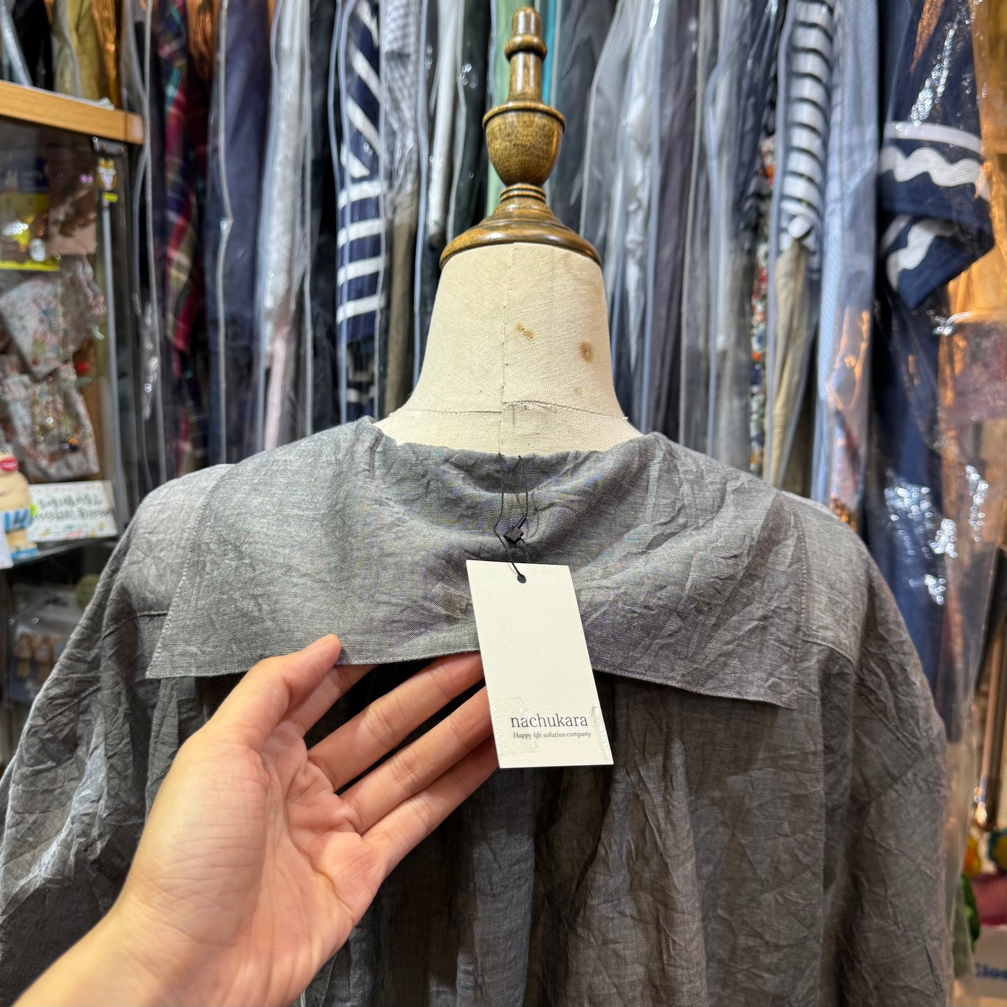 Nachukara Grey Linen Top, made in Japan