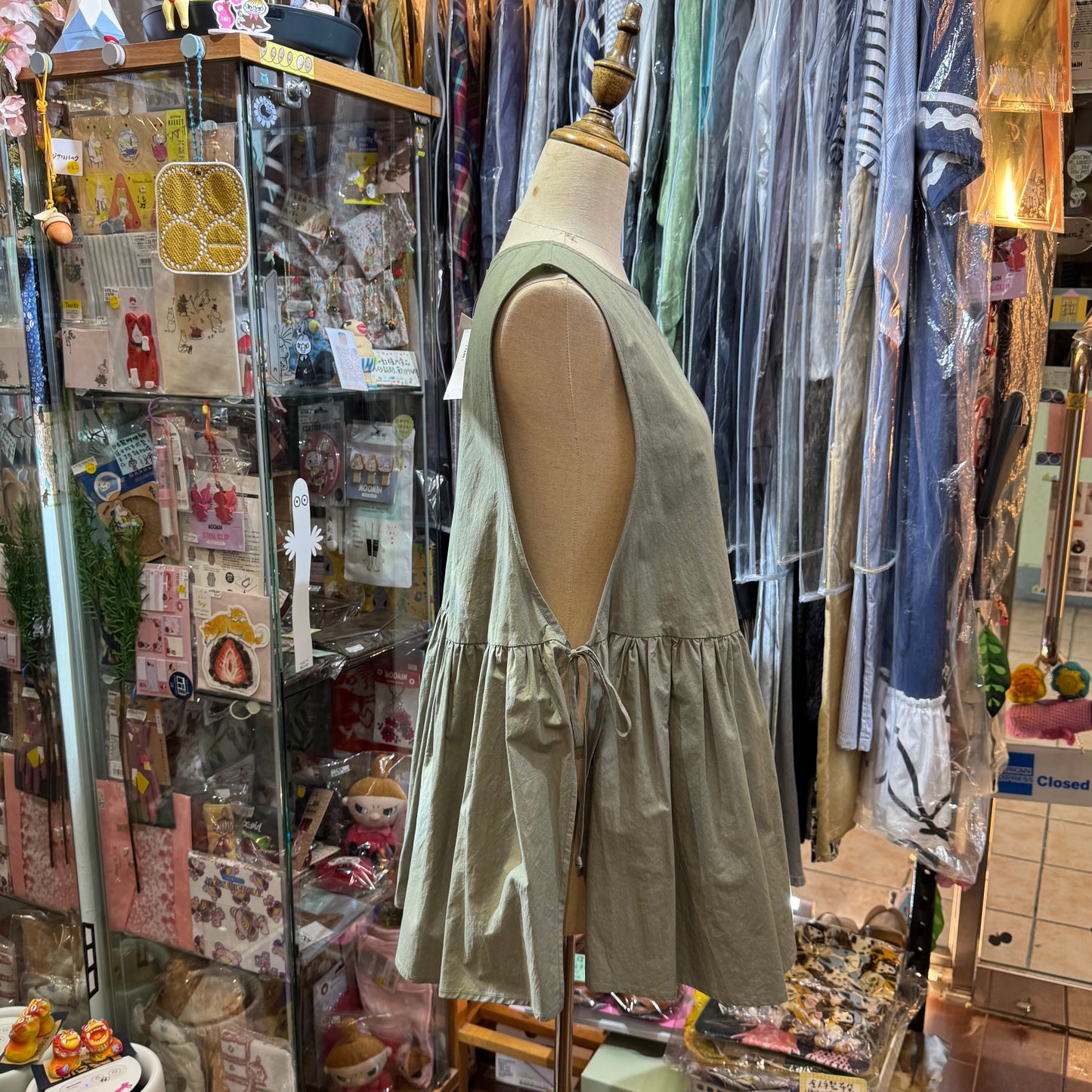 Tang Grey Green Vest Top, made in Japan