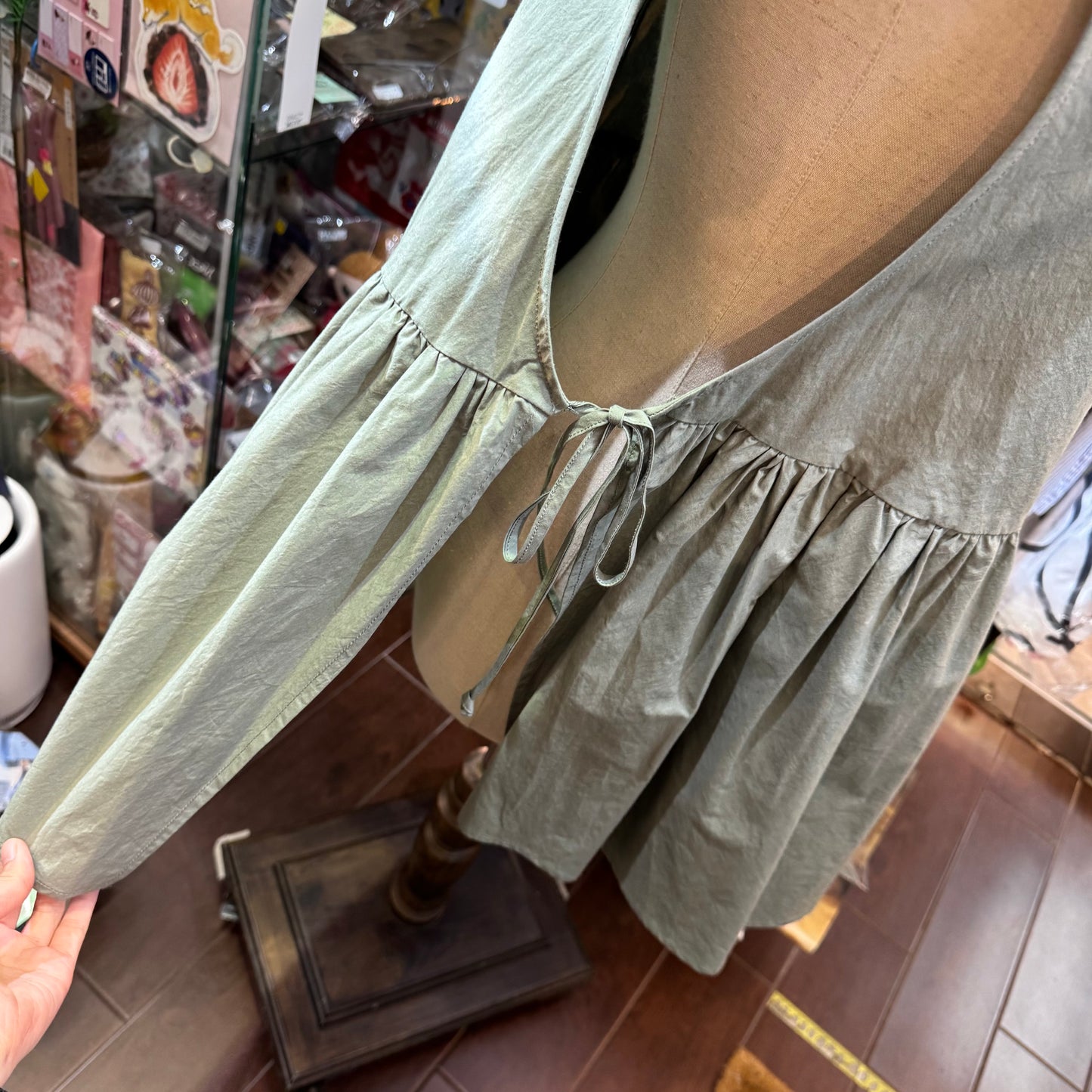 Tang Grey Green Vest Top, made in Japan