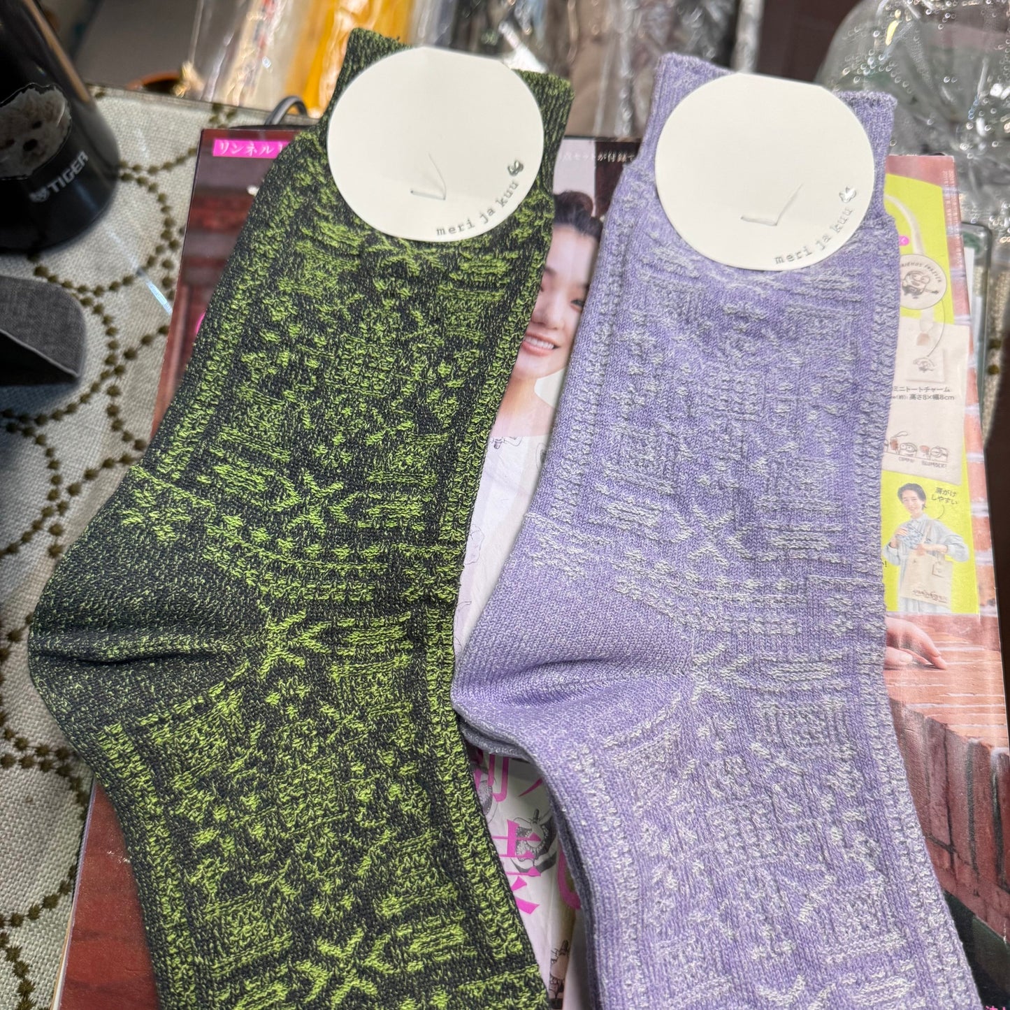 Meri Ja kuu Patterns Socks, 2 Colors, made in Japan