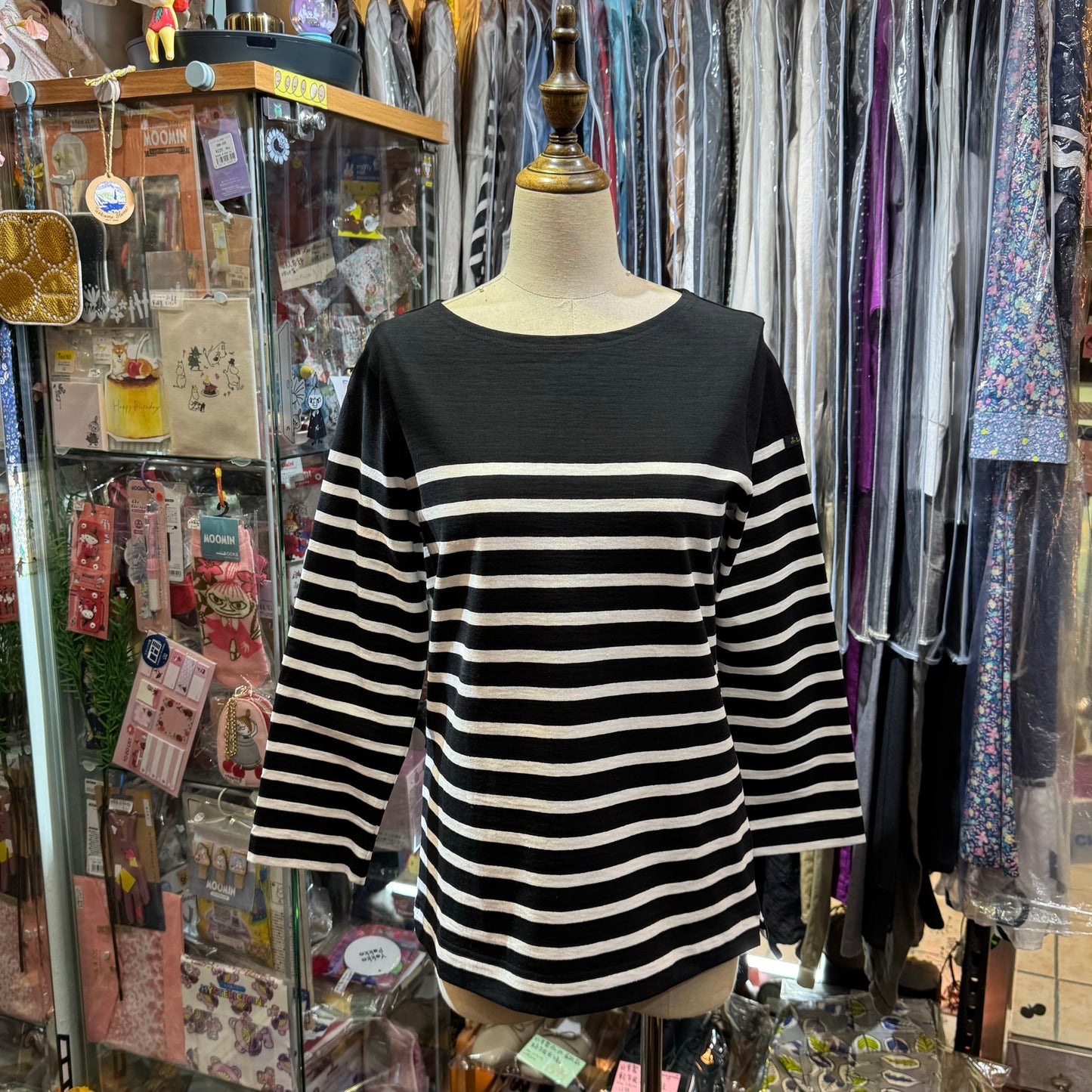 Le Minor Black Striped T-shirt, size 2, made in France
