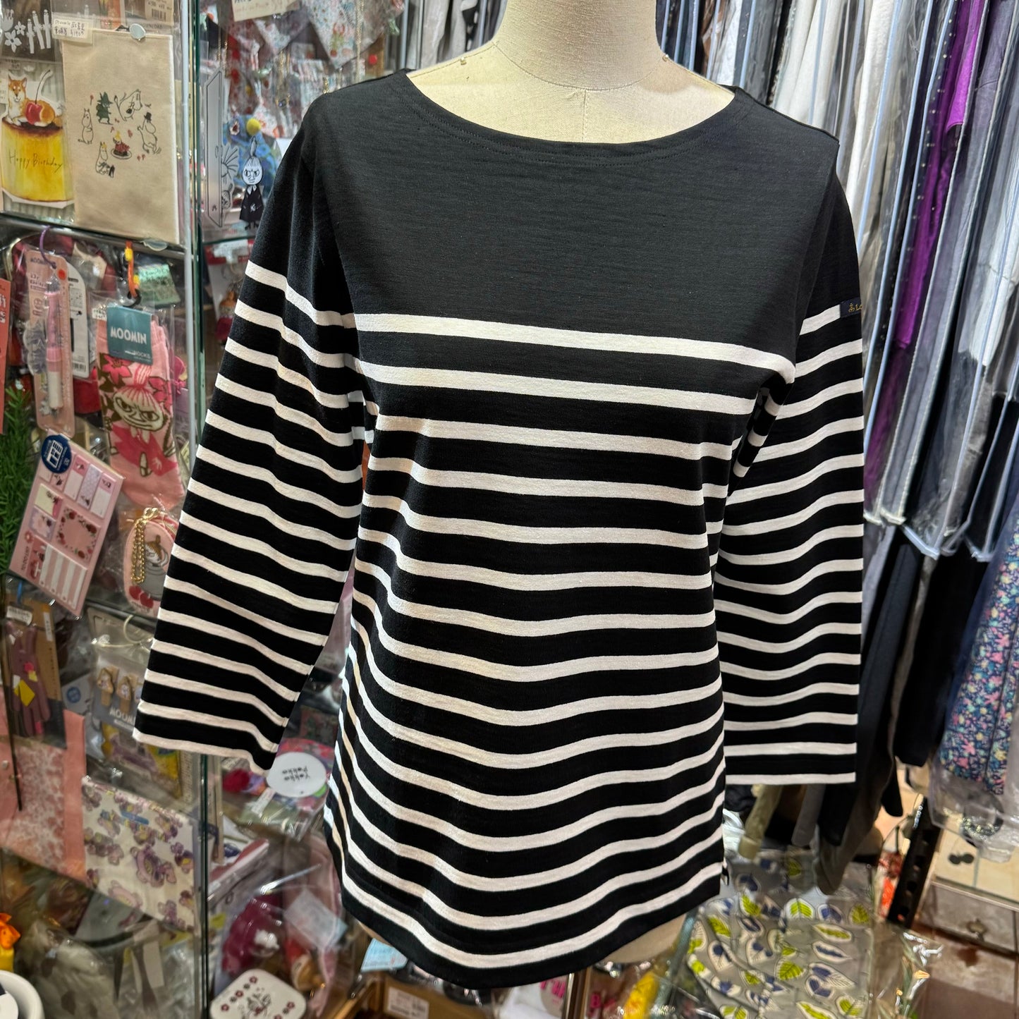 Le Minor Black Striped T-shirt, size 2, made in France