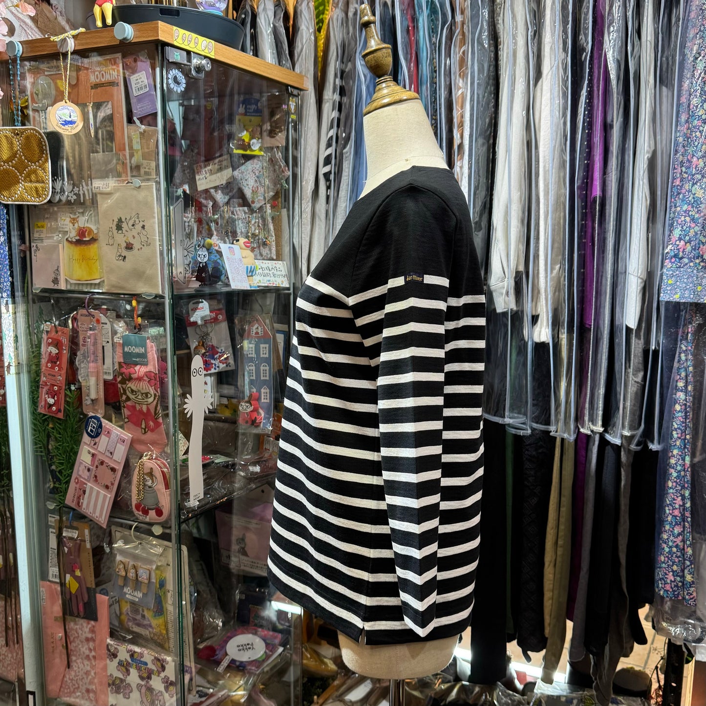 Le Minor Black Striped T-shirt, size 2, made in France
